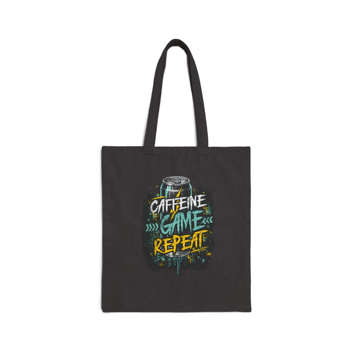 Tote Bag: "Caffeine Game Repeat" Canvas Grocery & Gamer Tote