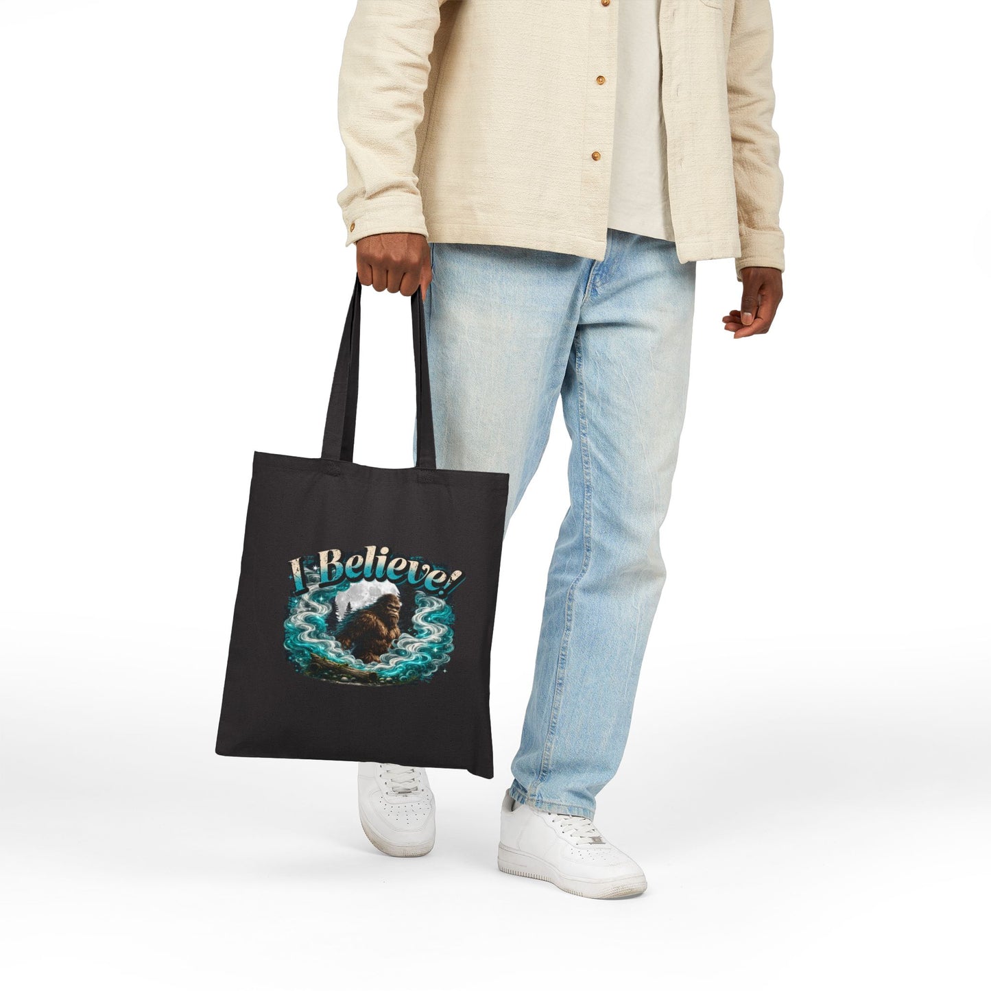 I Believe! Bigfoot Cotton Tote Bag | Sasquatch Wilderness Book Lover Tote