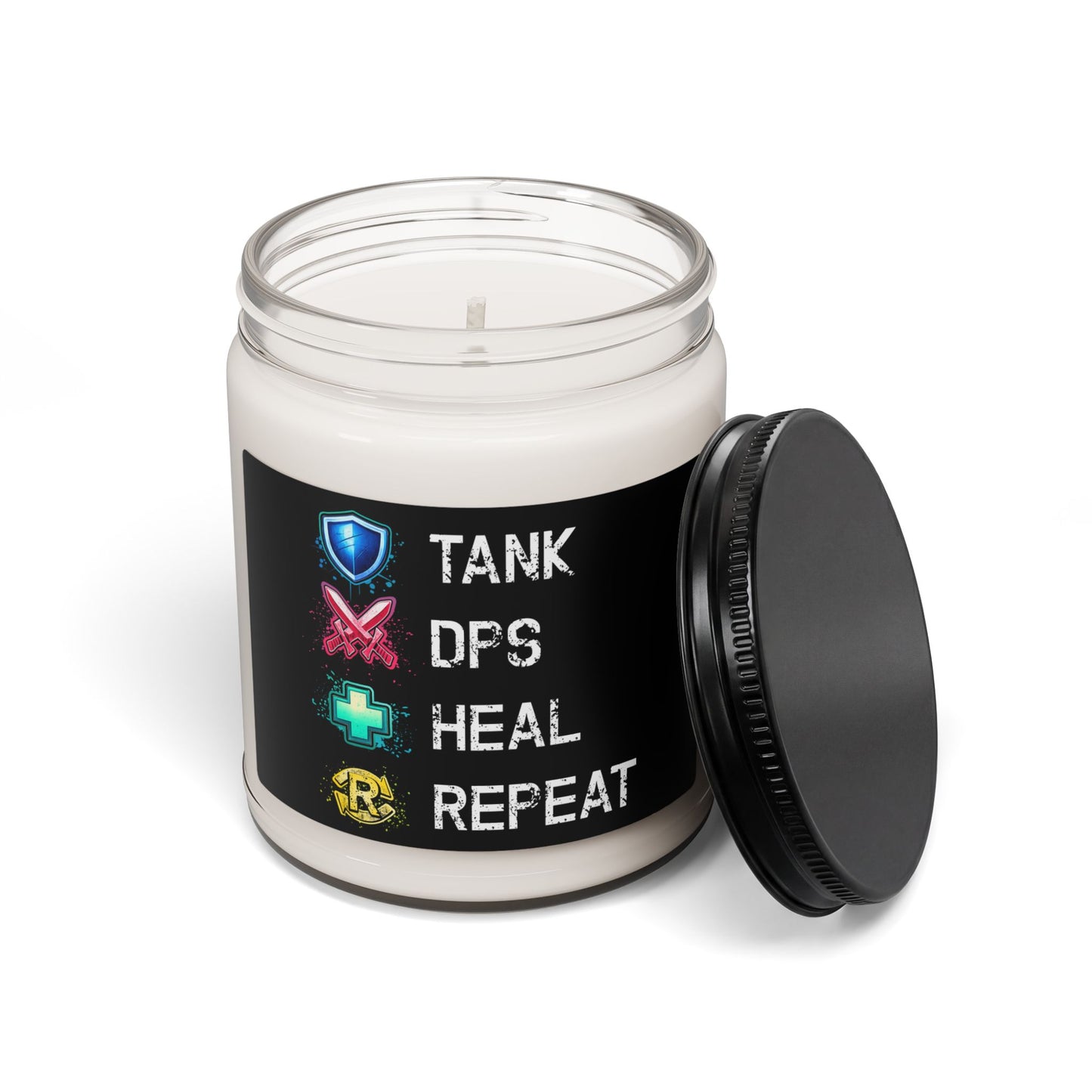Tank DPS Heal Repeat Scented Candle | MMO RPG Gamer Gift | Soy Wax Gaming Candle