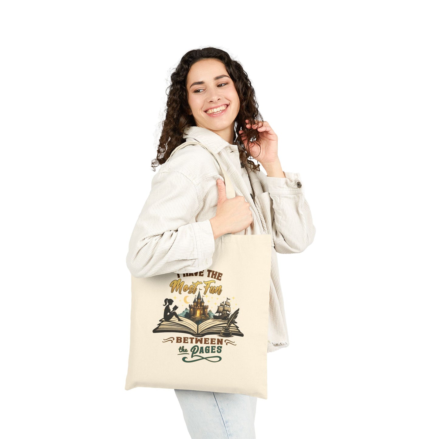 I Have the Most Fun Between the Pages Tote Bag | Fantasy Book Lover Canvas Bag | BookTok Reader Gift