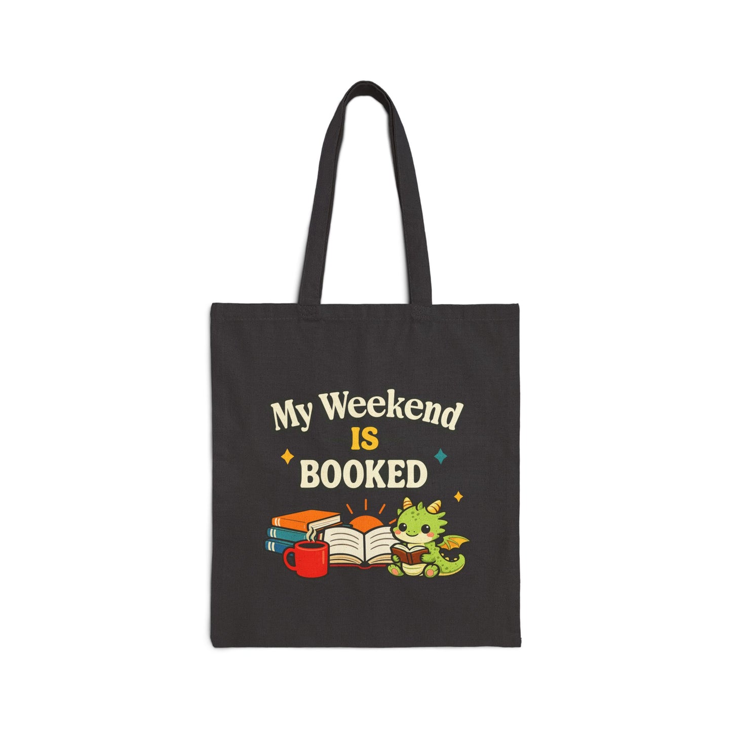 My Weekend Is Booked | Cute Book Dragon Canvas Tote Bag