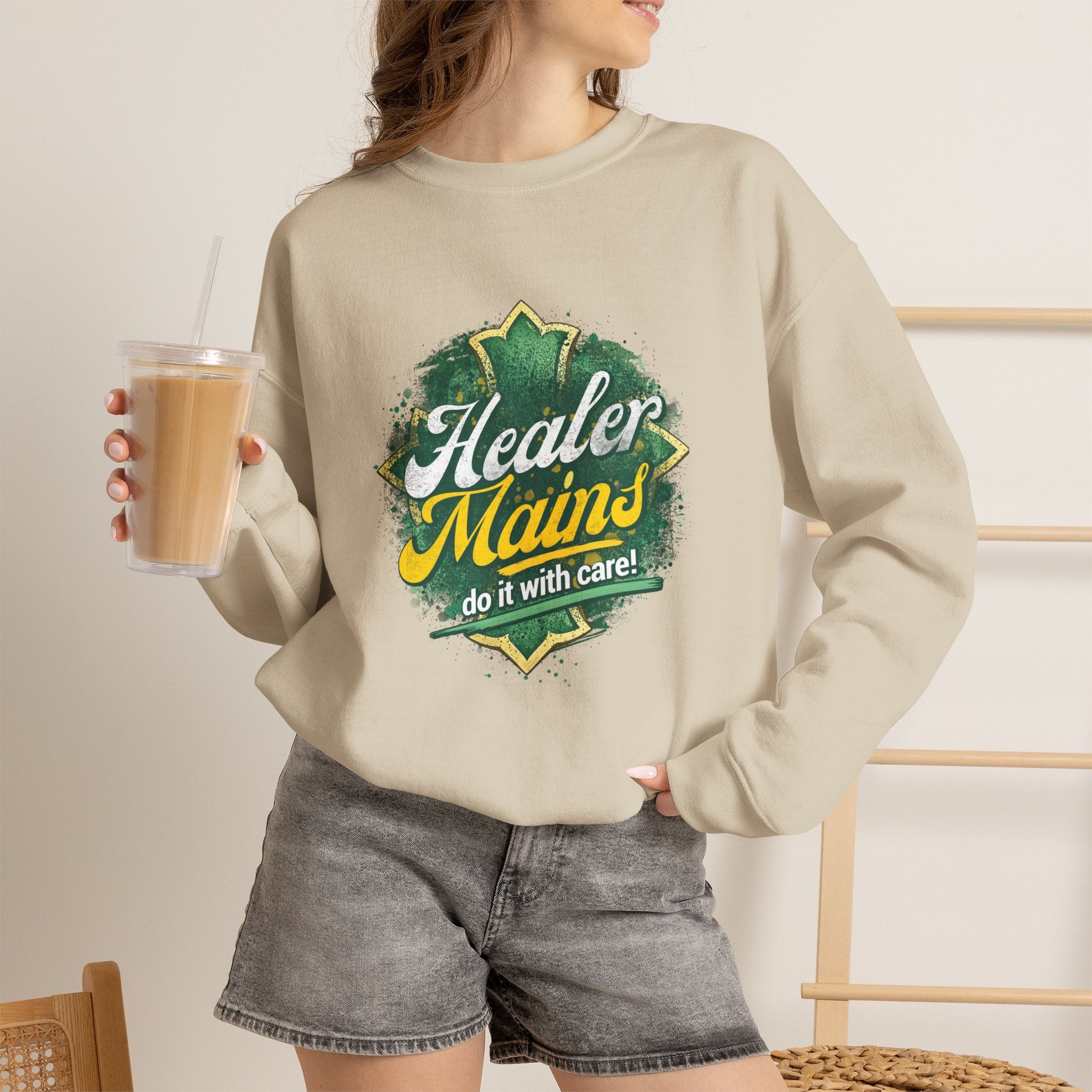 Healer Mains Crewneck Sweatshirt — Gamer RPG Healing Support Tee