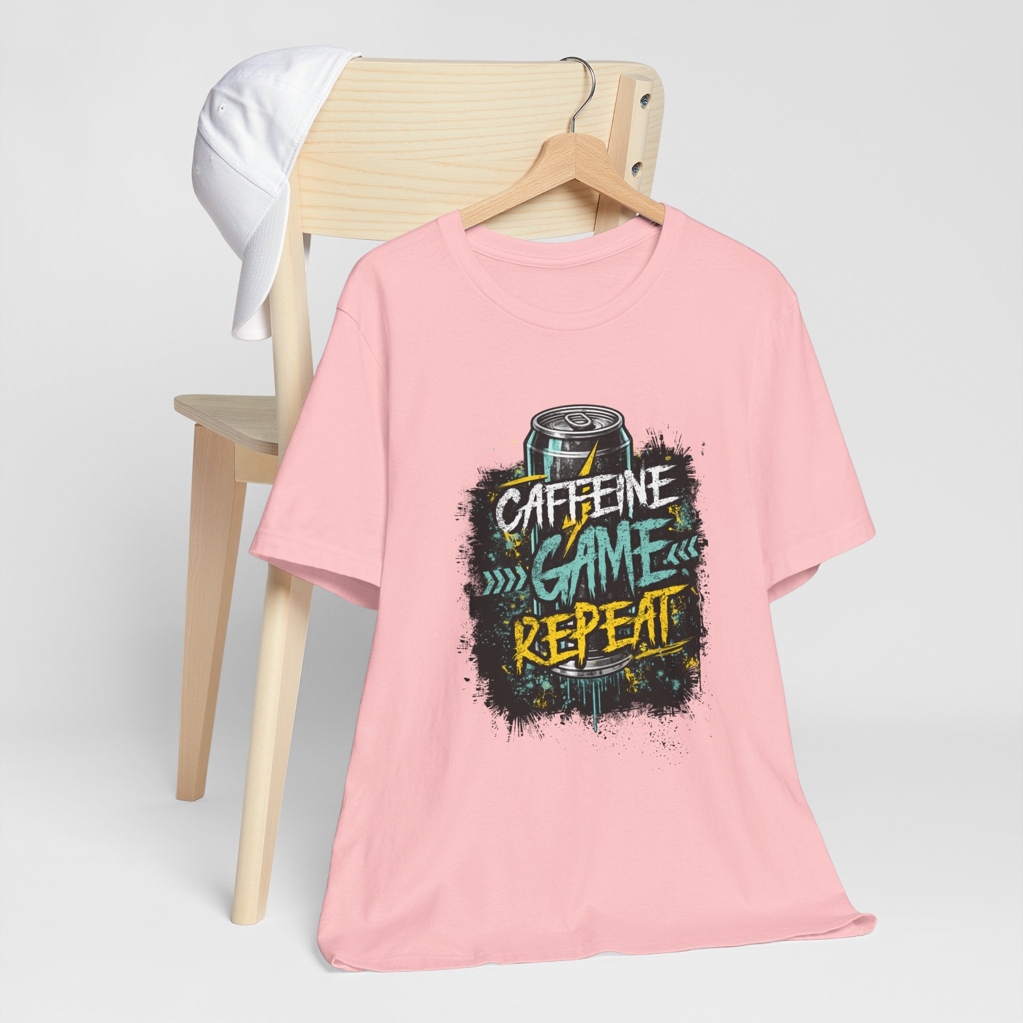 Caffeine Game Repeat T‑Shirt — Gamer Coffee Tee for Streamers & PC Players