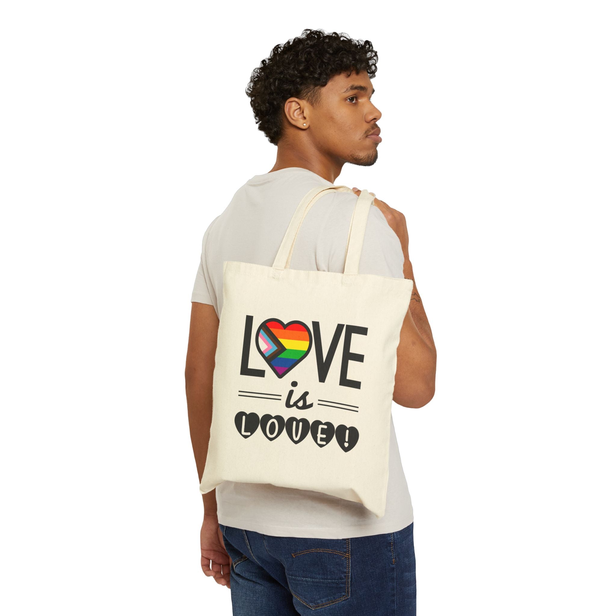 Love Is Love Pride Canvas Tote Bag — Rainbow Heart LGBTQ+ Reusable Shopper
