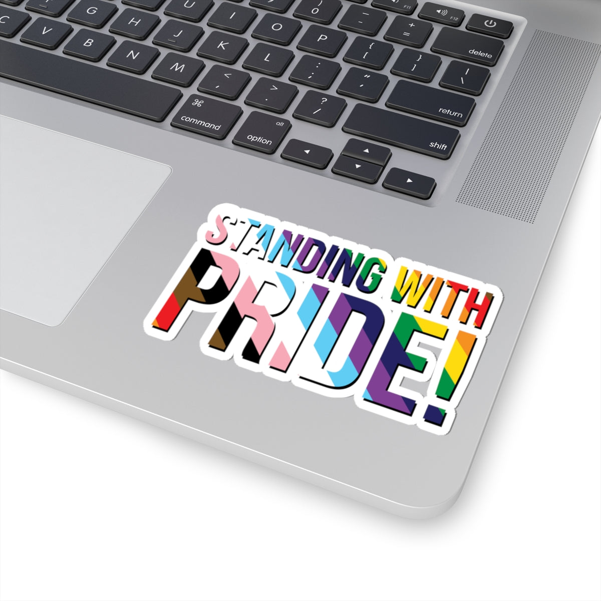Standing With Pride! Sticker — LGBTQ+ Rainbow & Inclusive Flag Kiss-Cut Sticker