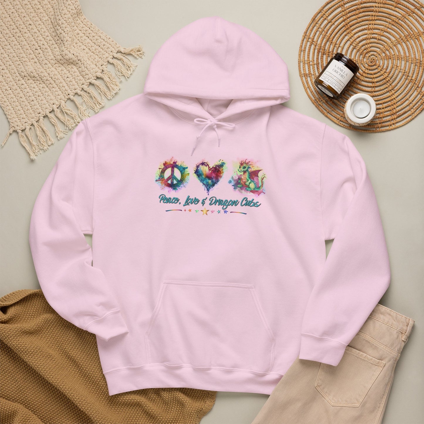 Peace, Love & Dragon Cubs Fantasy Pullover Hoodie