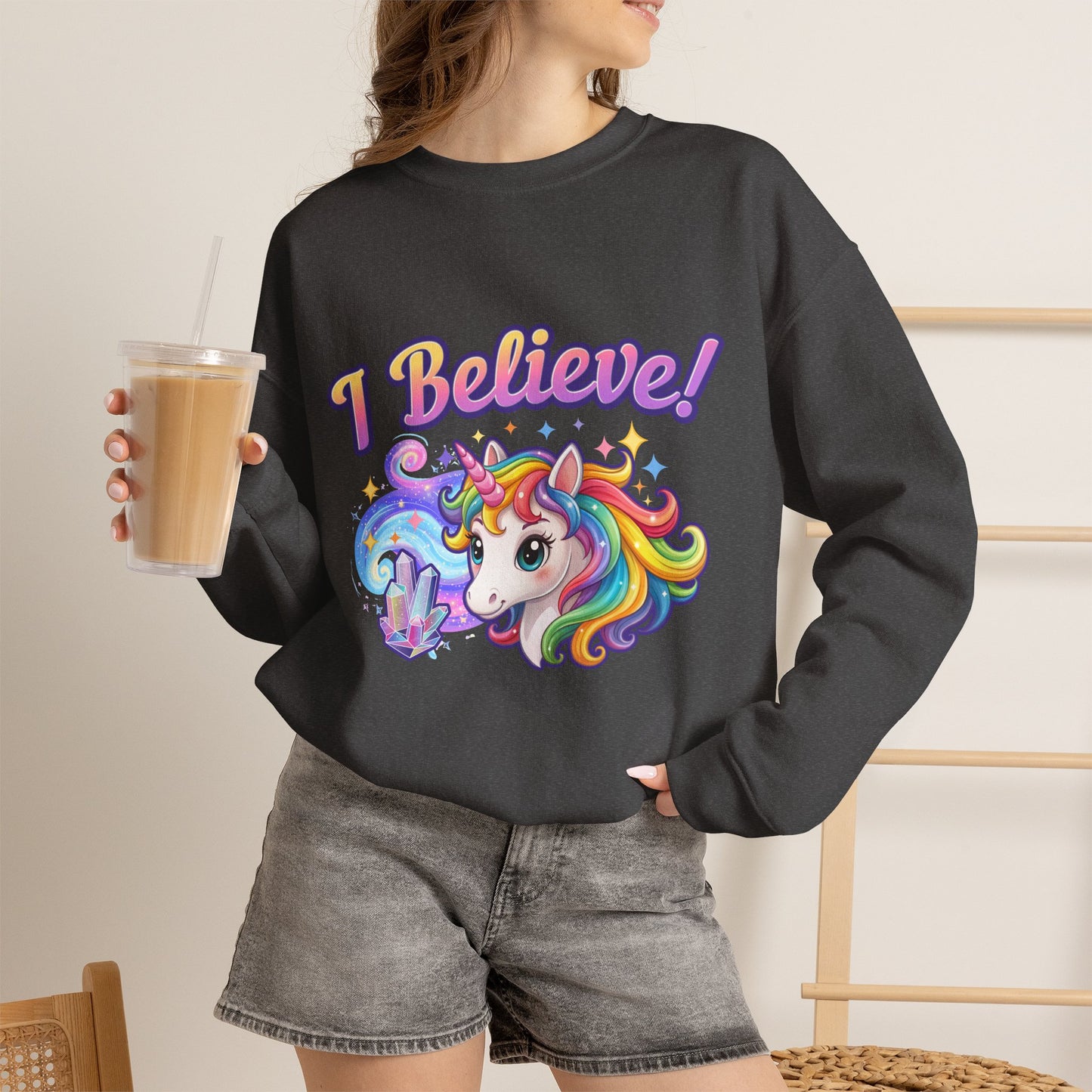 I Believe ... Unicorn | Crewneck Sweatshirt | Colorful Fantasy Mythical Creature Pullover