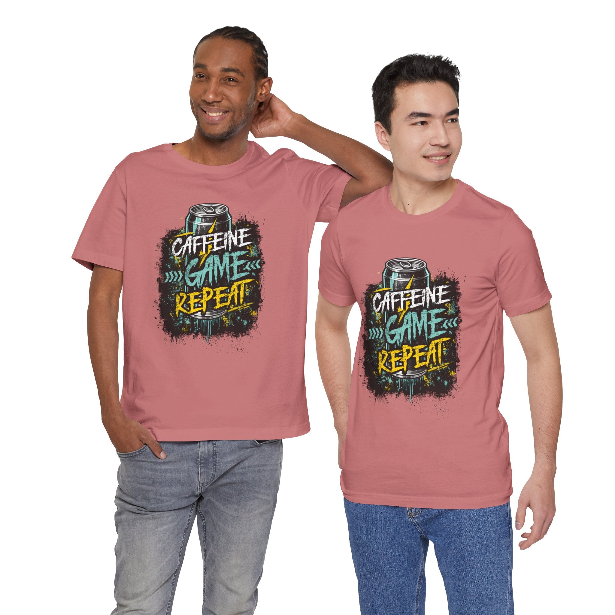 Caffeine Game Repeat T‑Shirt — Gamer Coffee Tee for Streamers & PC Players