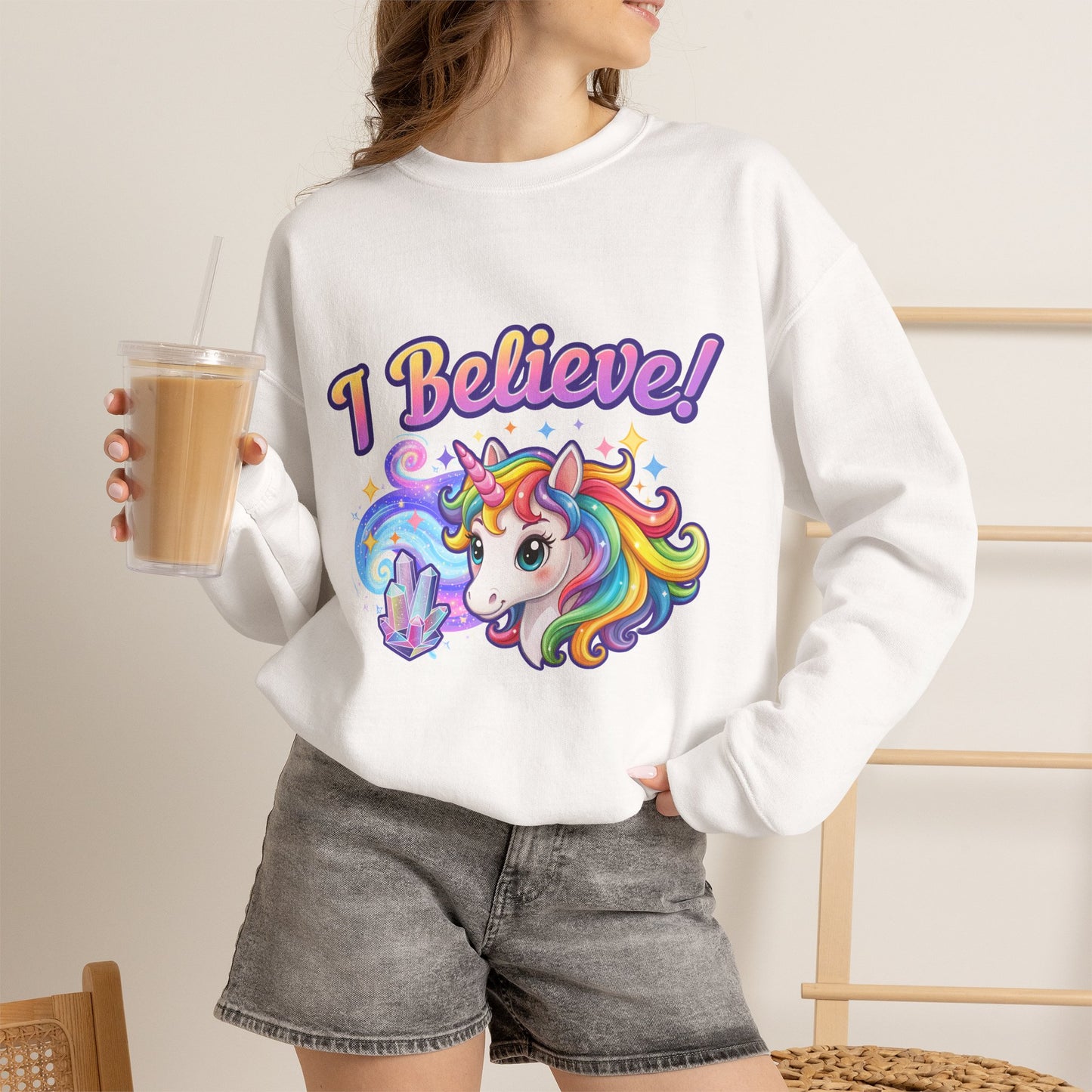 I Believe ... Unicorn | Crewneck Sweatshirt | Colorful Fantasy Mythical Creature Pullover