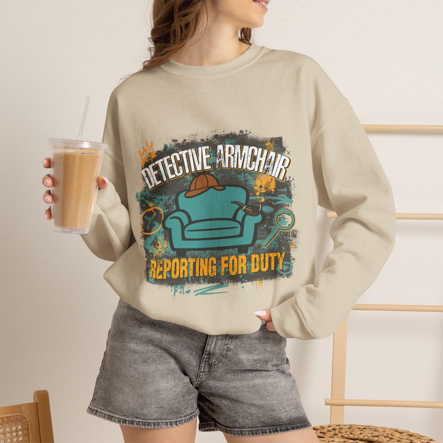 Detective Armchair Reporting for Duty Funny True Crime Crewneck Sweatshirt