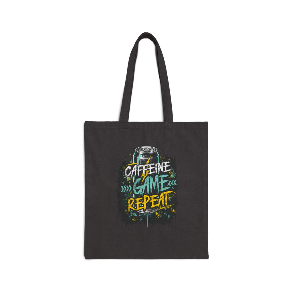 Tote Bag — "Caffeine Game Repeat" Canvas Grocery & Gamer Tote
