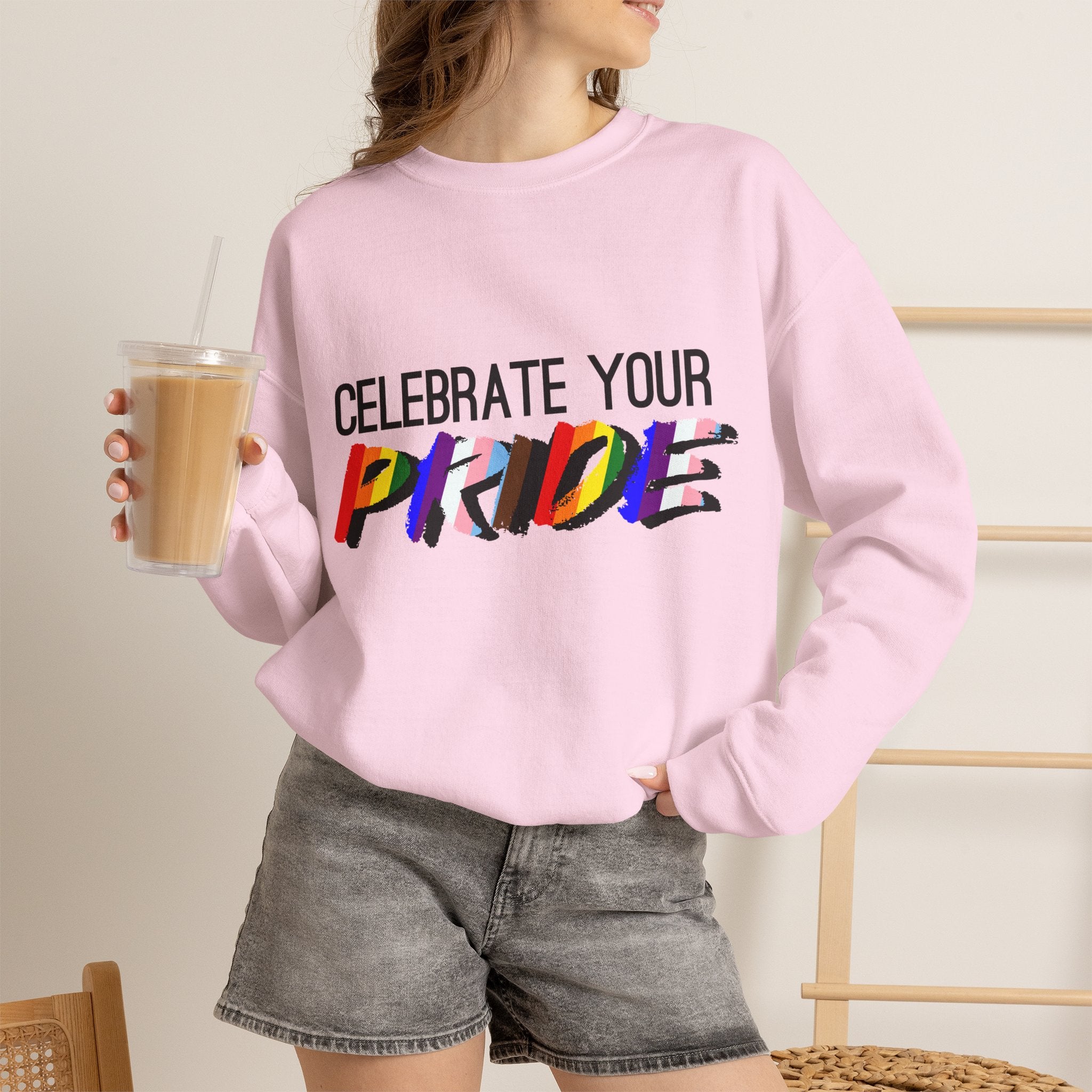 Celebrate Your Pride Crewneck Sweatshirt — Rainbow LGBTQ+ Pride Pullover