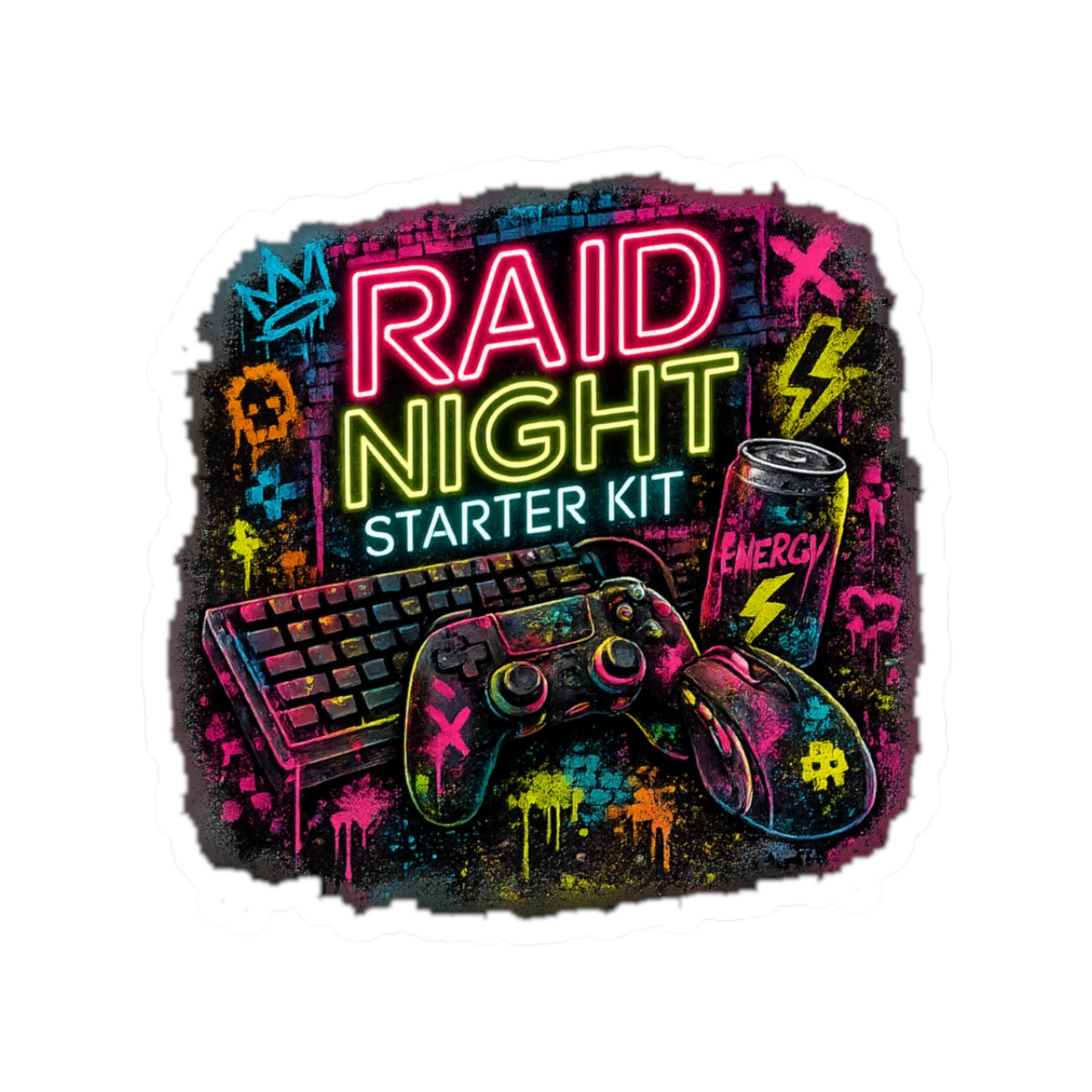 Raid Night Starter Kit | Retro Neon Gamer Vinyl Sticker