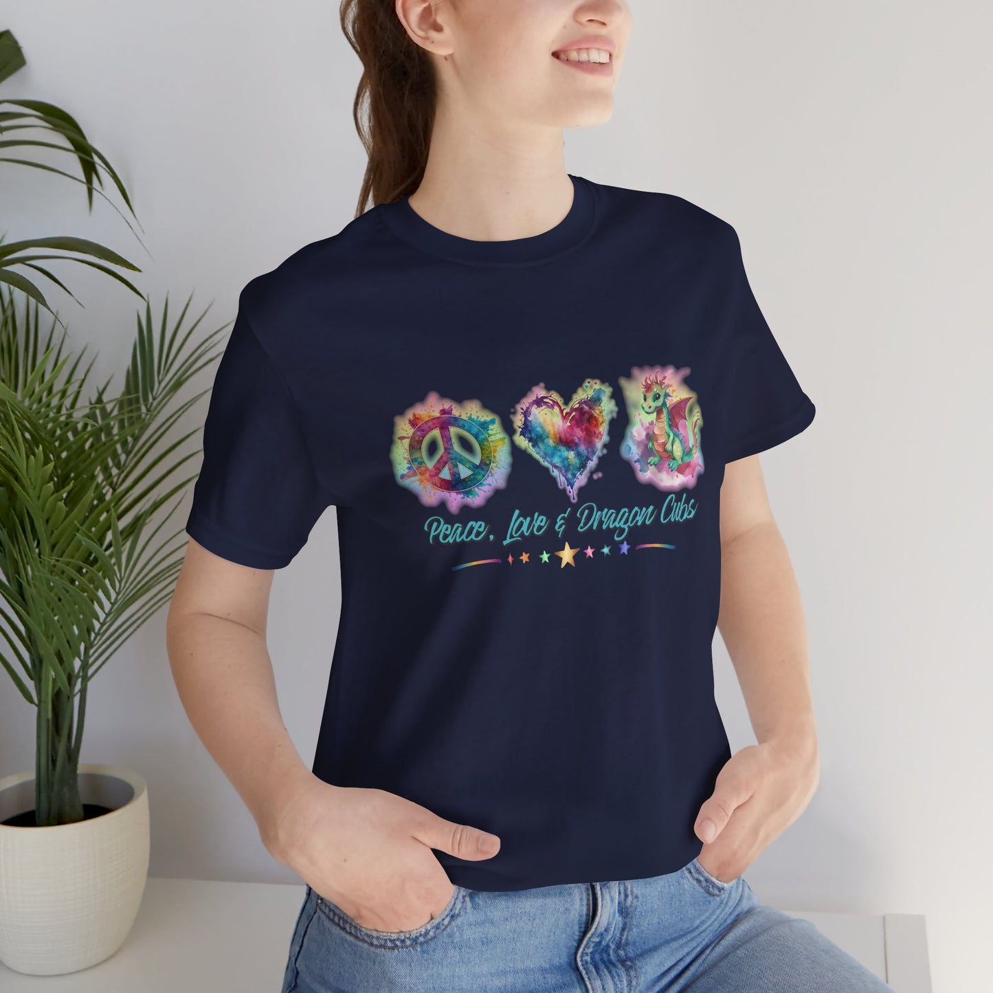 Peace, Love & Dragon Cubs Watercolor Fantasy Dragon Lover T-Shirt