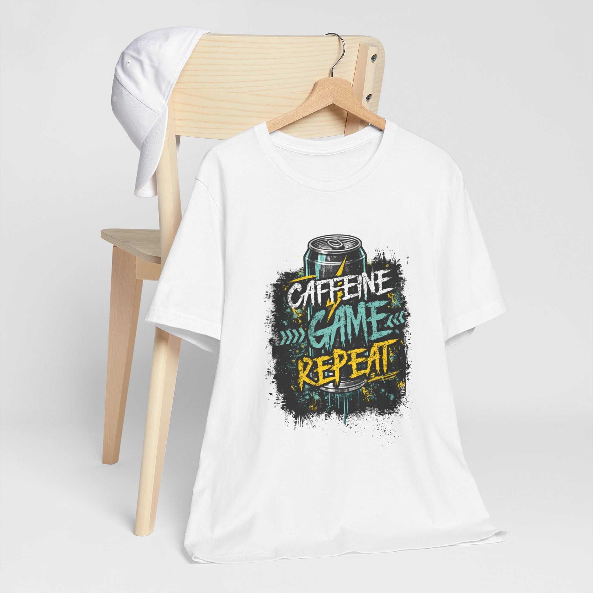 Caffeine Game Repeat T‑Shirt — Gamer Coffee Tee for Streamers & PC Players