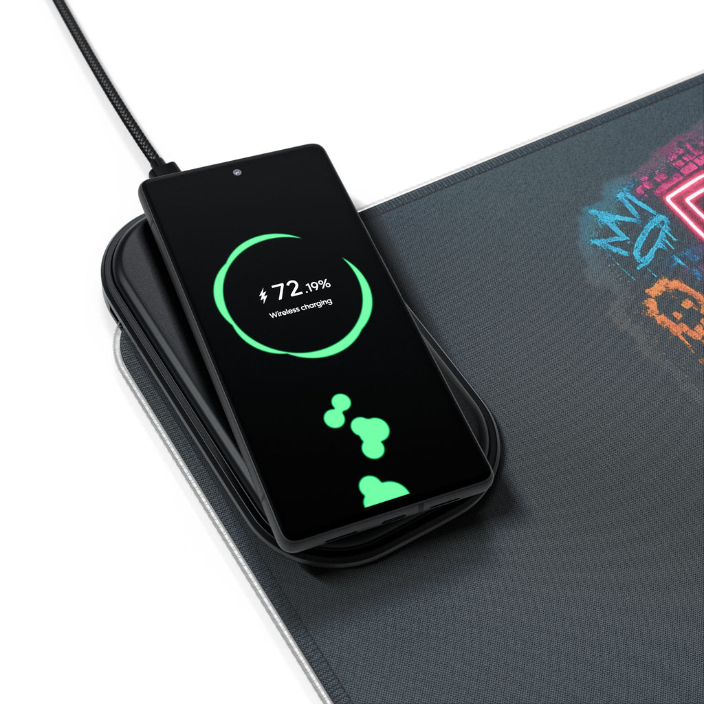 LED RGB Gaming Mouse Pad with Wireless Charging — "Raid Night" Neon Design