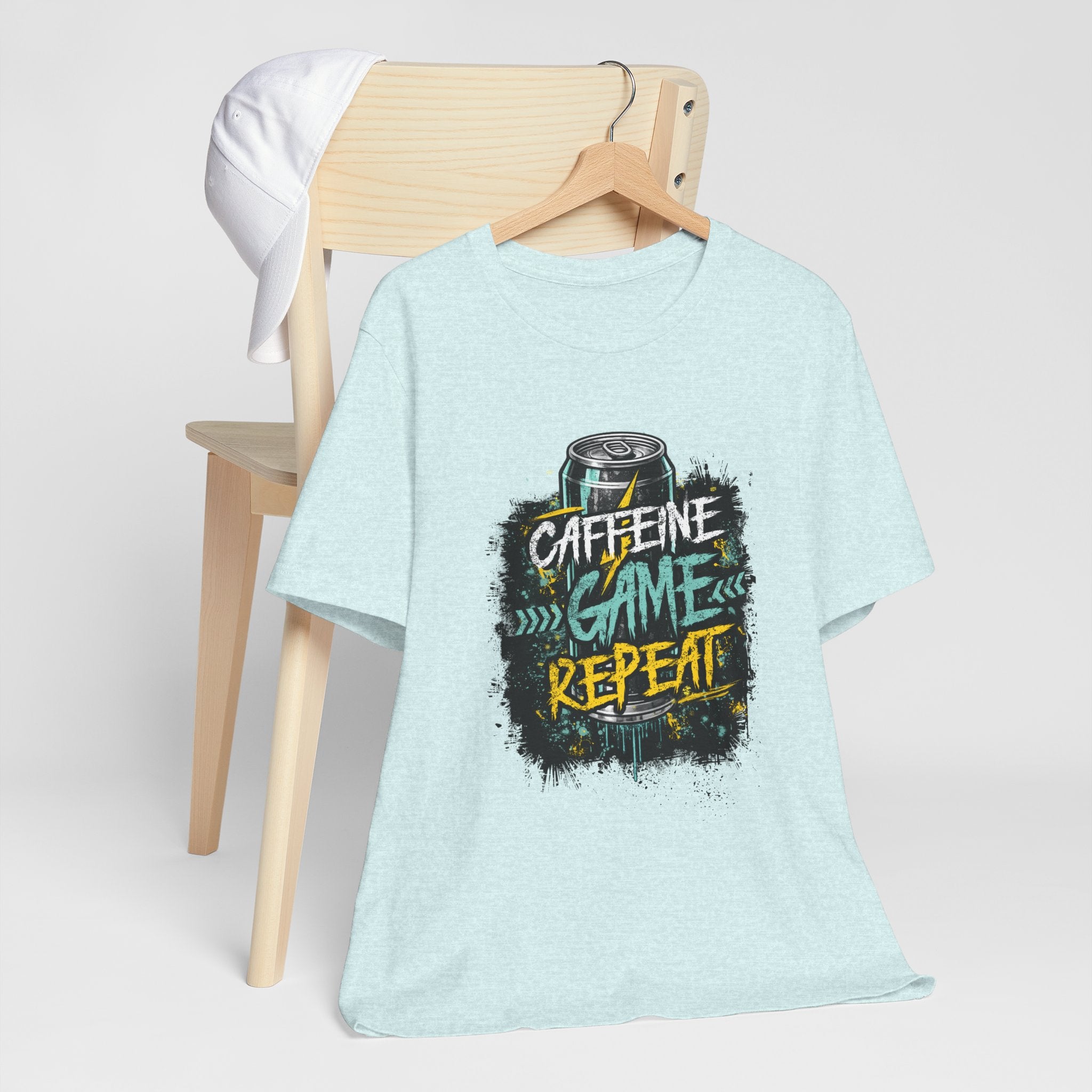 Caffeine Game Repeat T‑Shirt — Gamer Coffee Tee for Streamers & PC Players