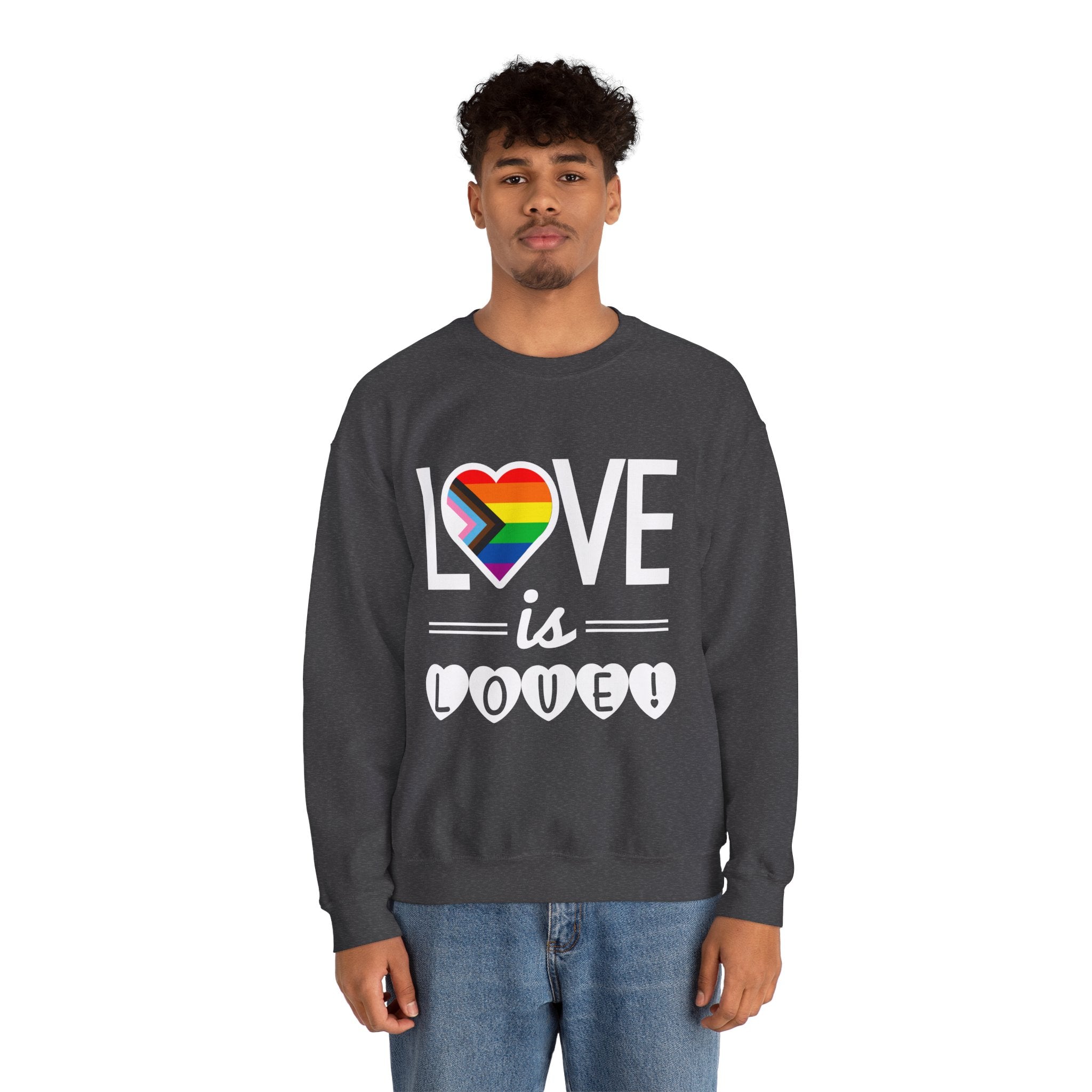 Love Is Love Sweatshirt — Rainbow Heart Pride Crewneck
