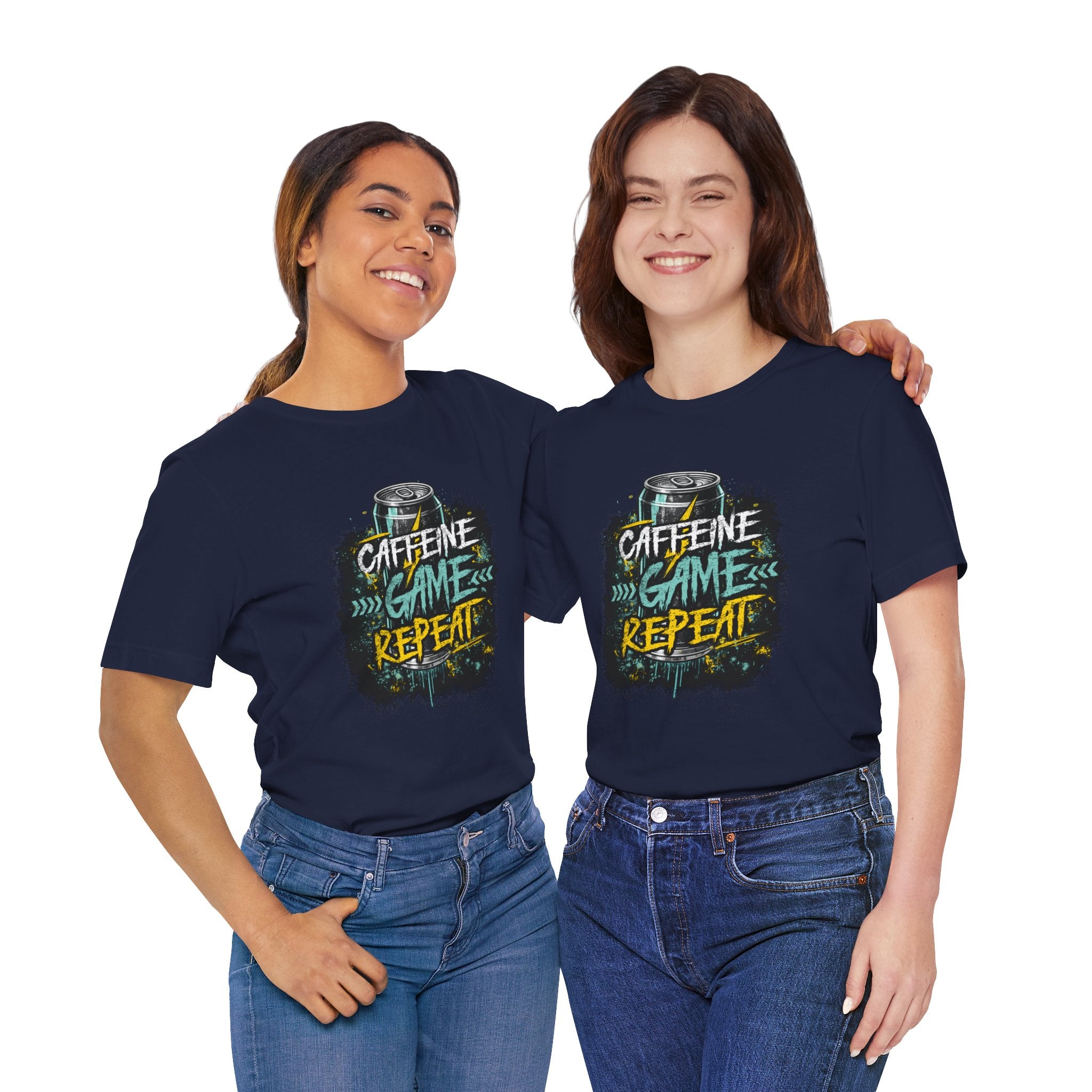 Caffeine Game Repeat T‑Shirt — Gamer Coffee Tee for Streamers & PC Players