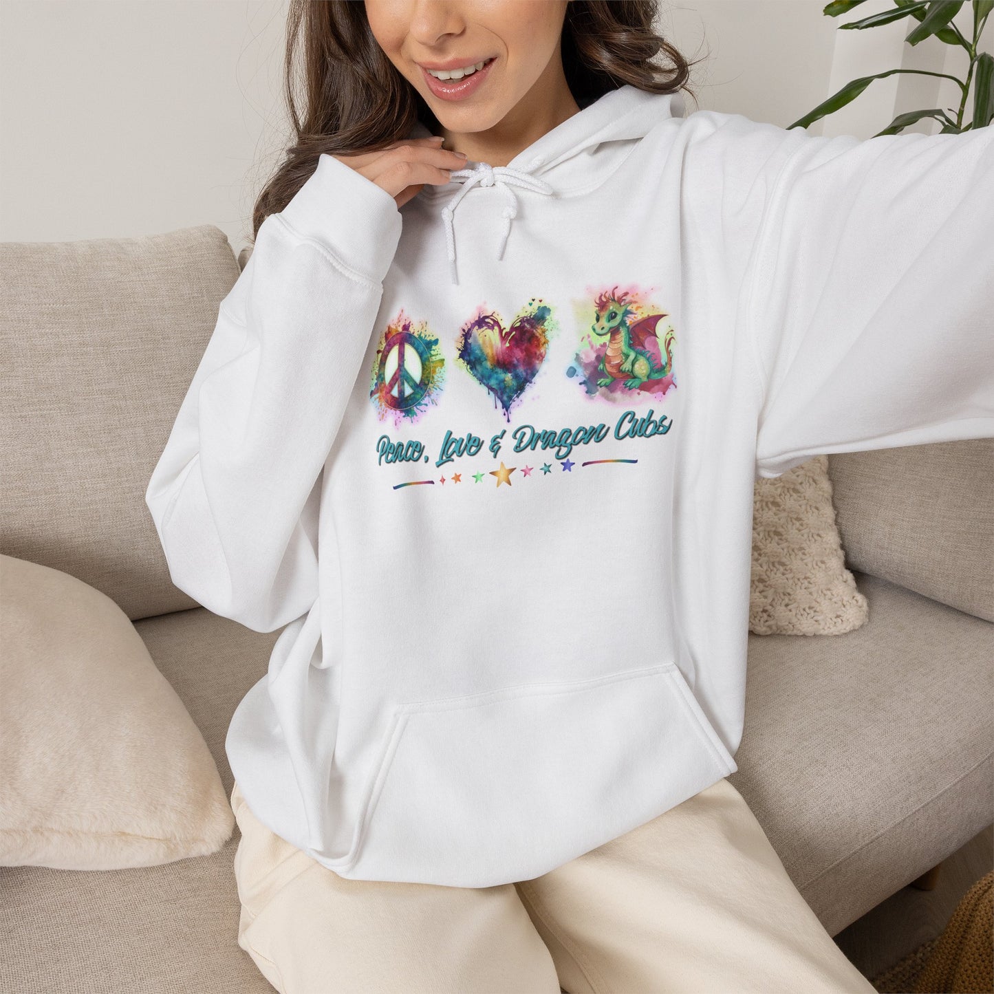 Peace, Love & Dragon Cubs Fantasy Pullover Hoodie