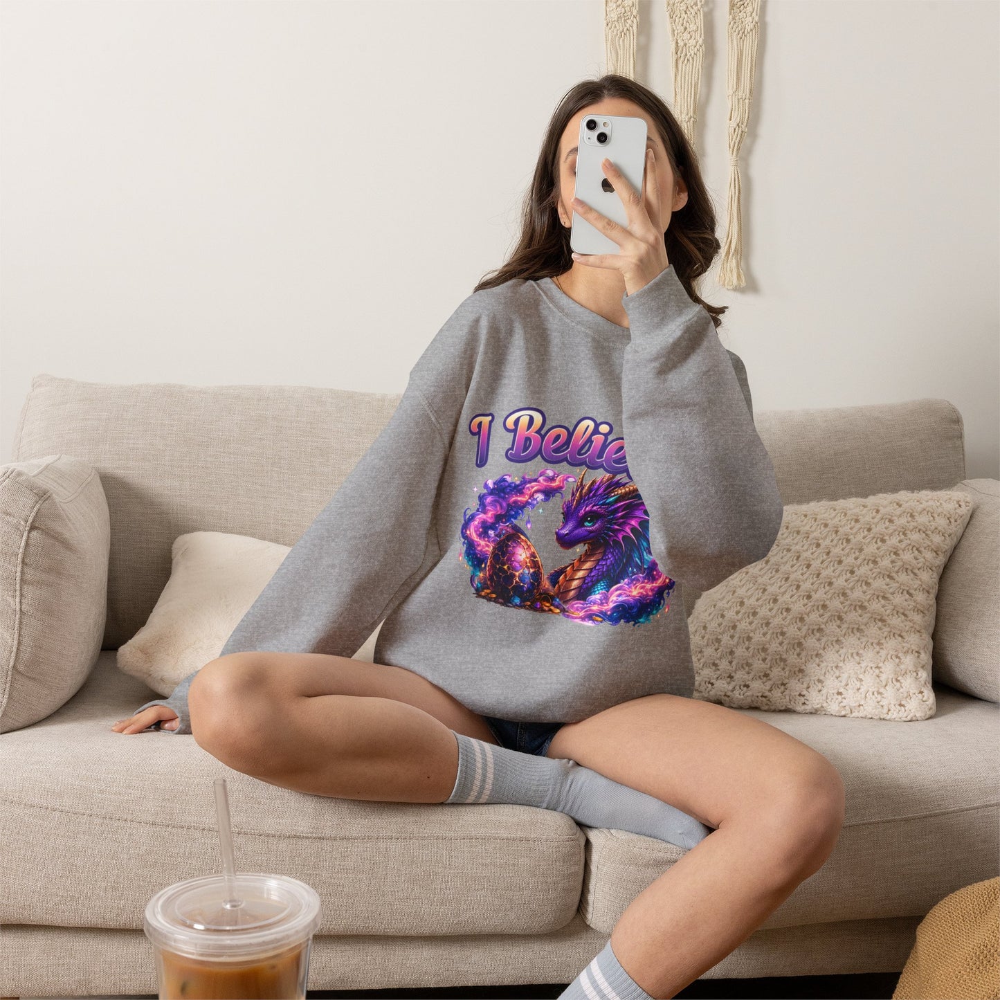 I Believe! Dragon Crewneck Sweatshirt | Magical Fantasy Dragon Egg Mythical Creature Pullover