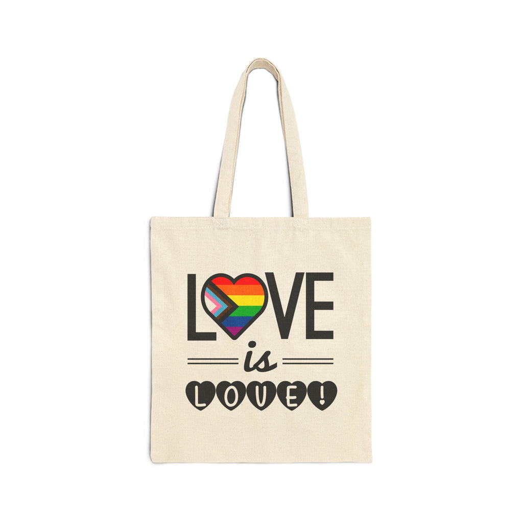 Love Is Love Pride Canvas Tote Bag — Rainbow Heart LGBTQ+ Reusable Shopper