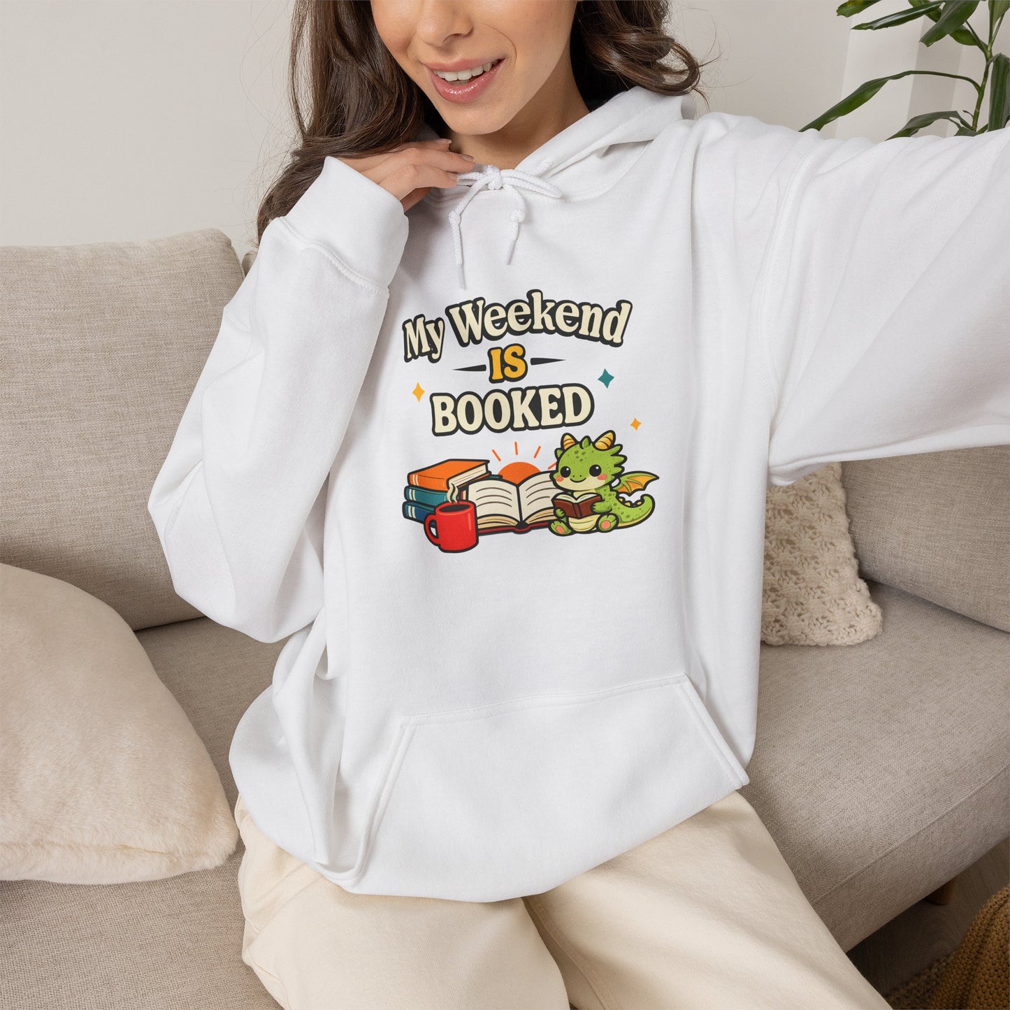 My Weekend Is Booked | Cute Book Dragon Cozy Hoodie