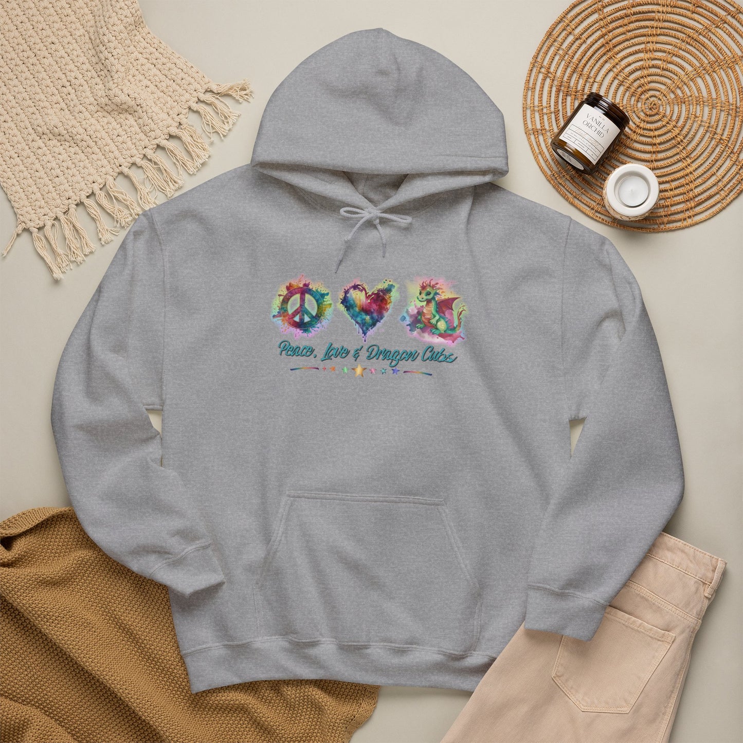 Peace, Love & Dragon Cubs Fantasy Pullover Hoodie