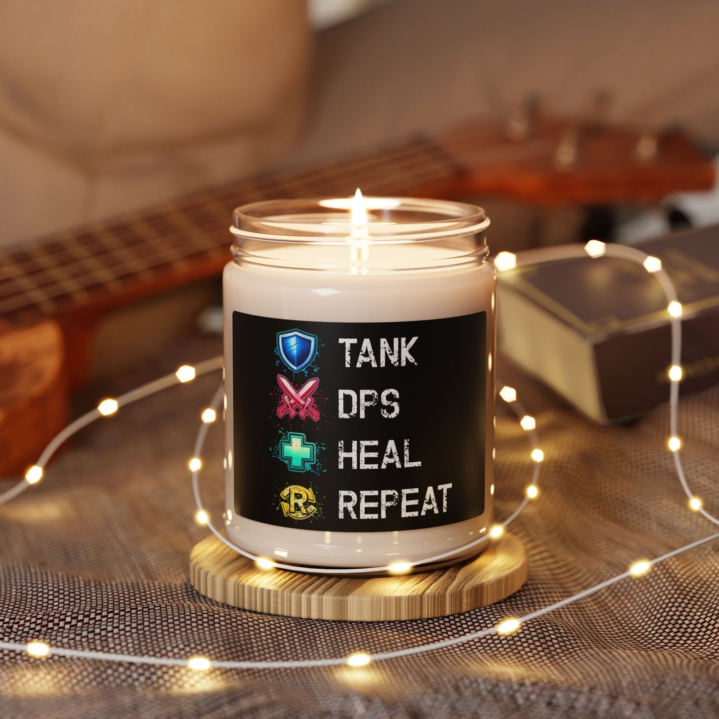 Tank DPS Heal Repeat Scented Candle | MMO RPG Gamer Gift | Soy Wax Gaming Candle