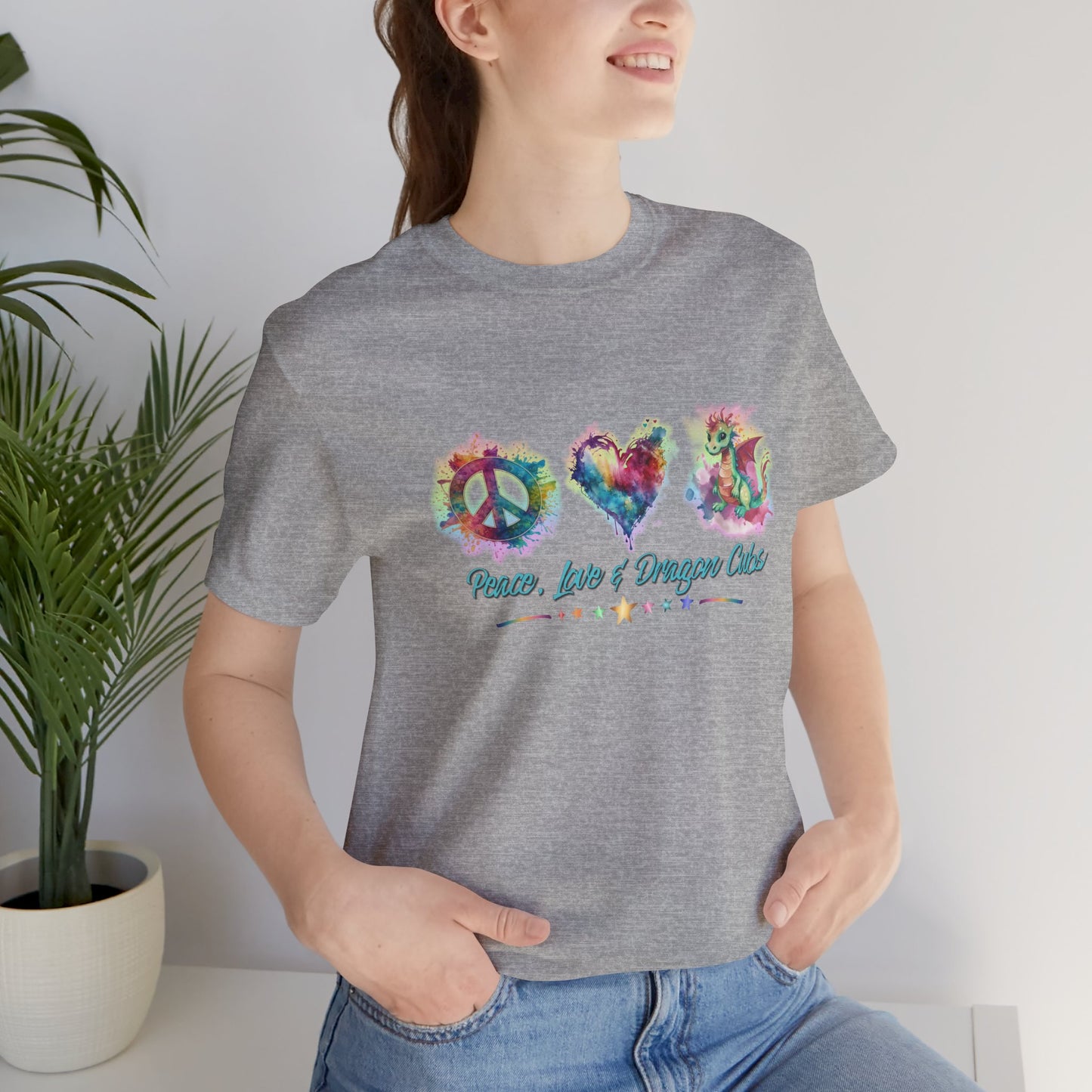 Peace, Love & Dragon Cubs Watercolor Fantasy Dragon Lover T-Shirt