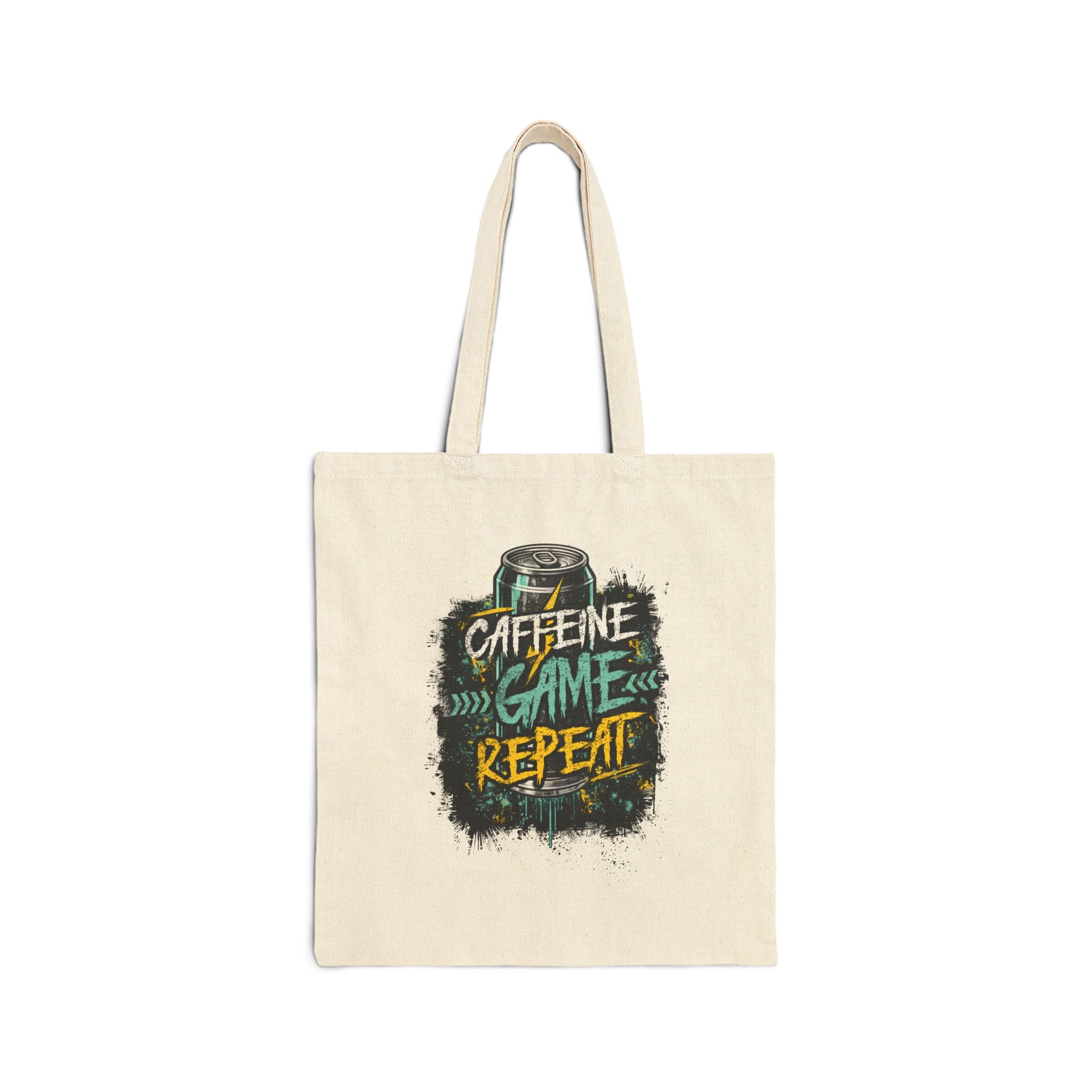 Tote Bag — "Caffeine Game Repeat" Canvas Grocery & Gamer Tote