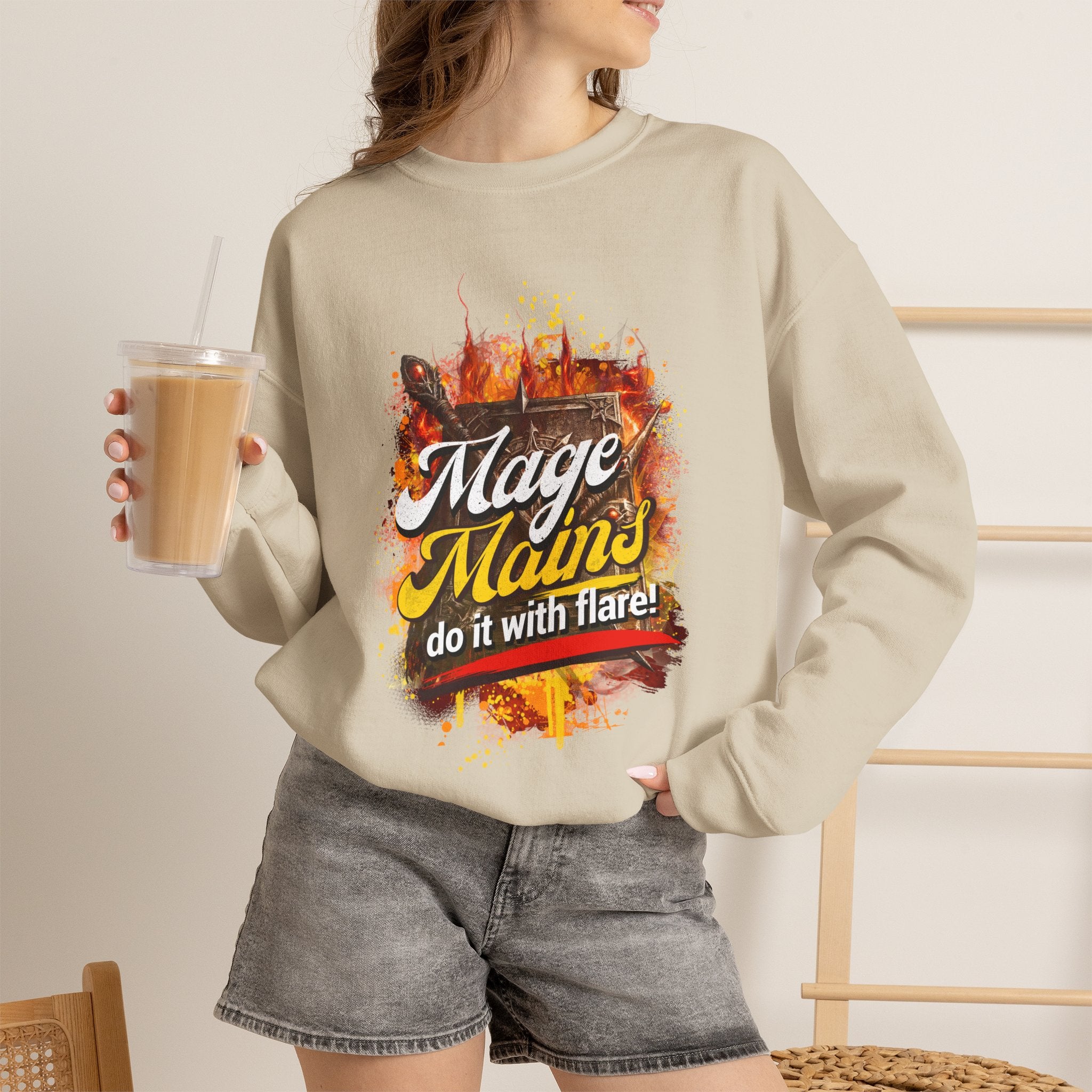 Mage Mains Crewneck Sweatshirt — "Do It With Flare" Fantasy Gamer Pullover