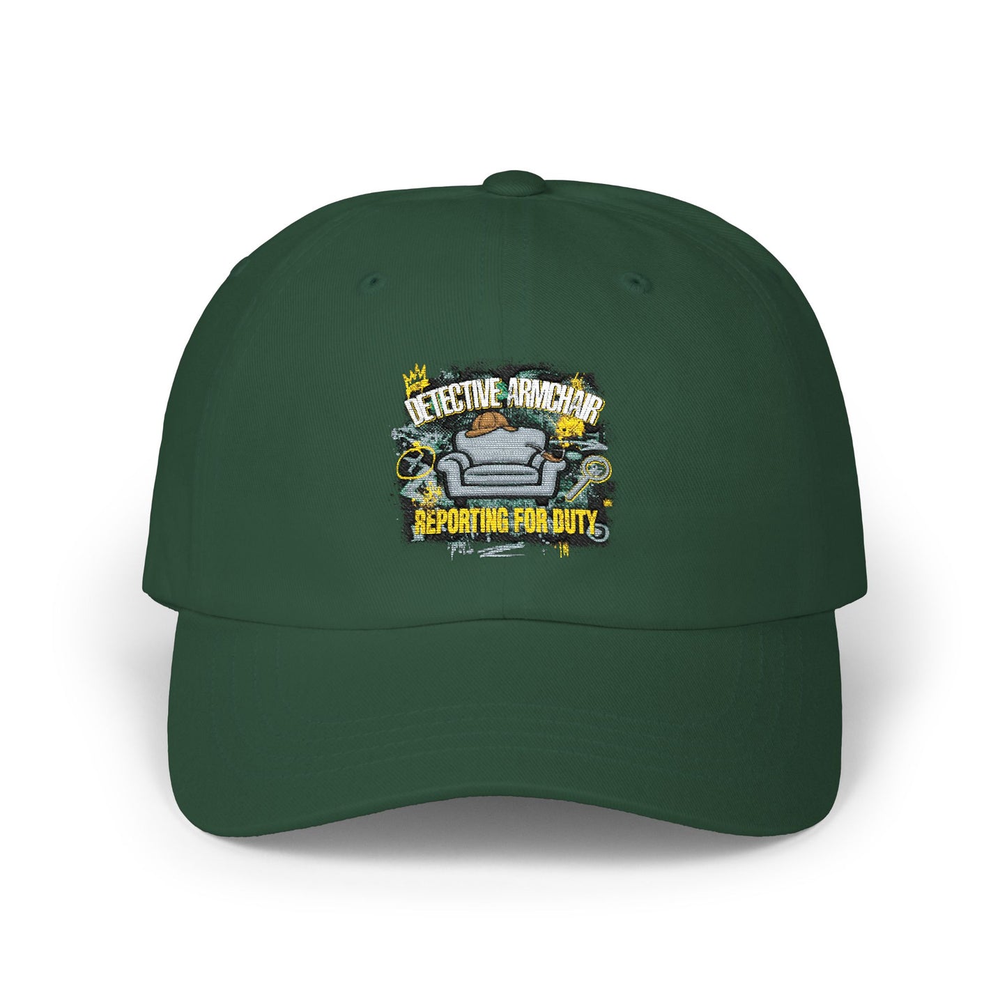 Detective Armchair Reporting for Duty Funny True Crime Dad Cap