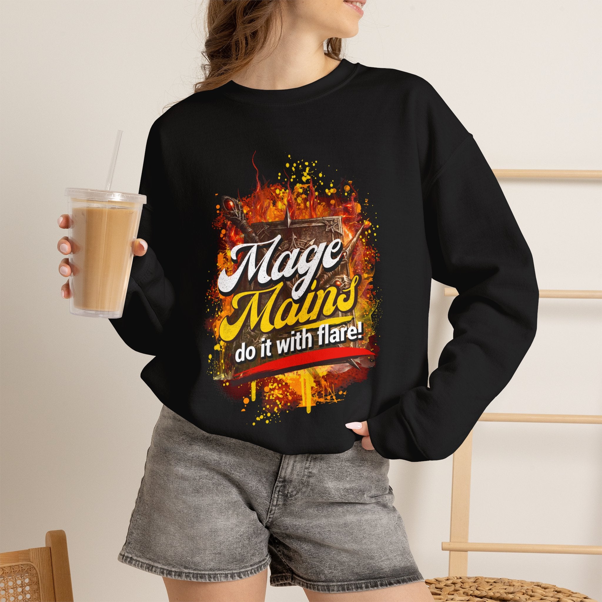 Mage Mains Crewneck Sweatshirt — "Do It With Flare" Fantasy Gamer Pullover