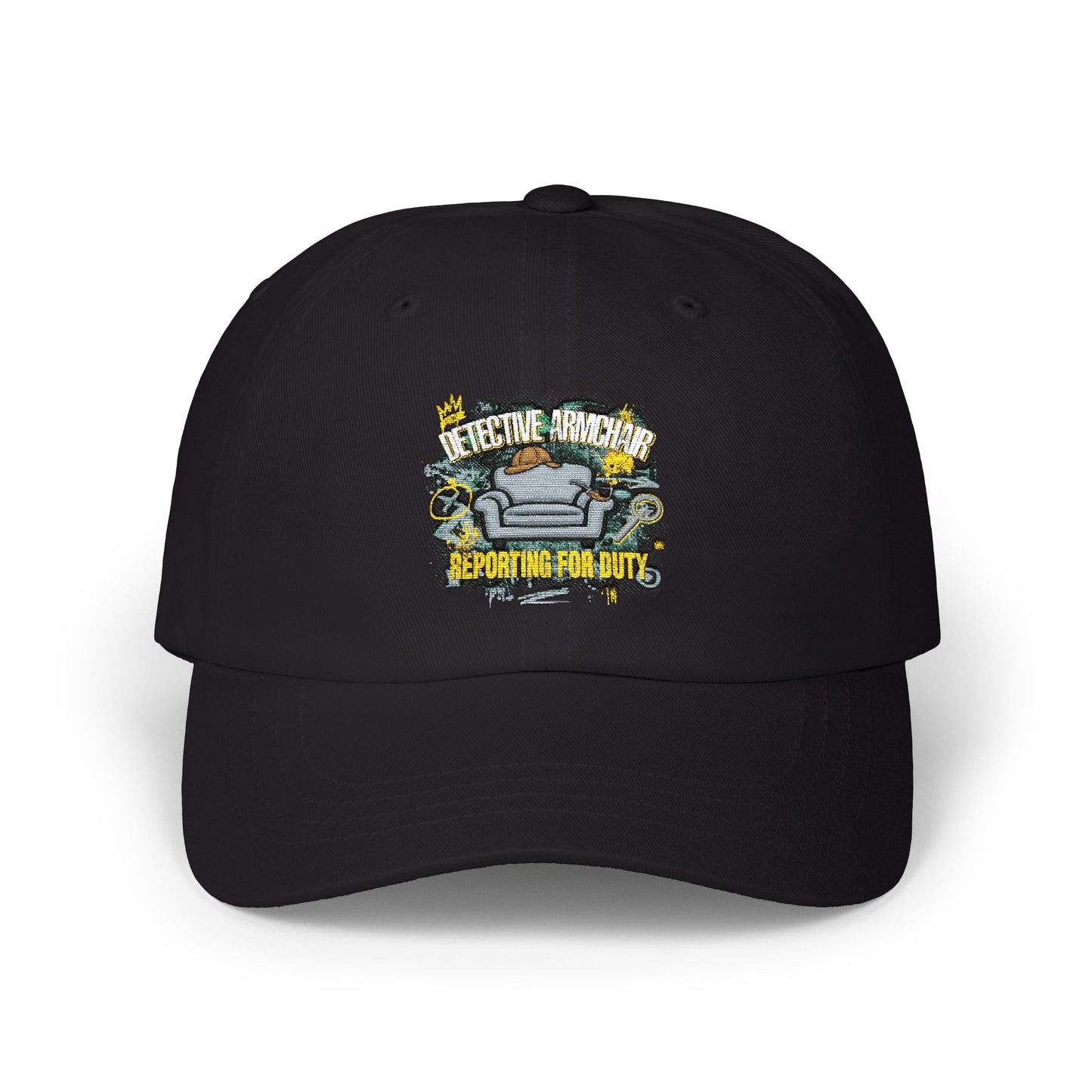 Detective Armchair Reporting for Duty Funny True Crime Dad Cap