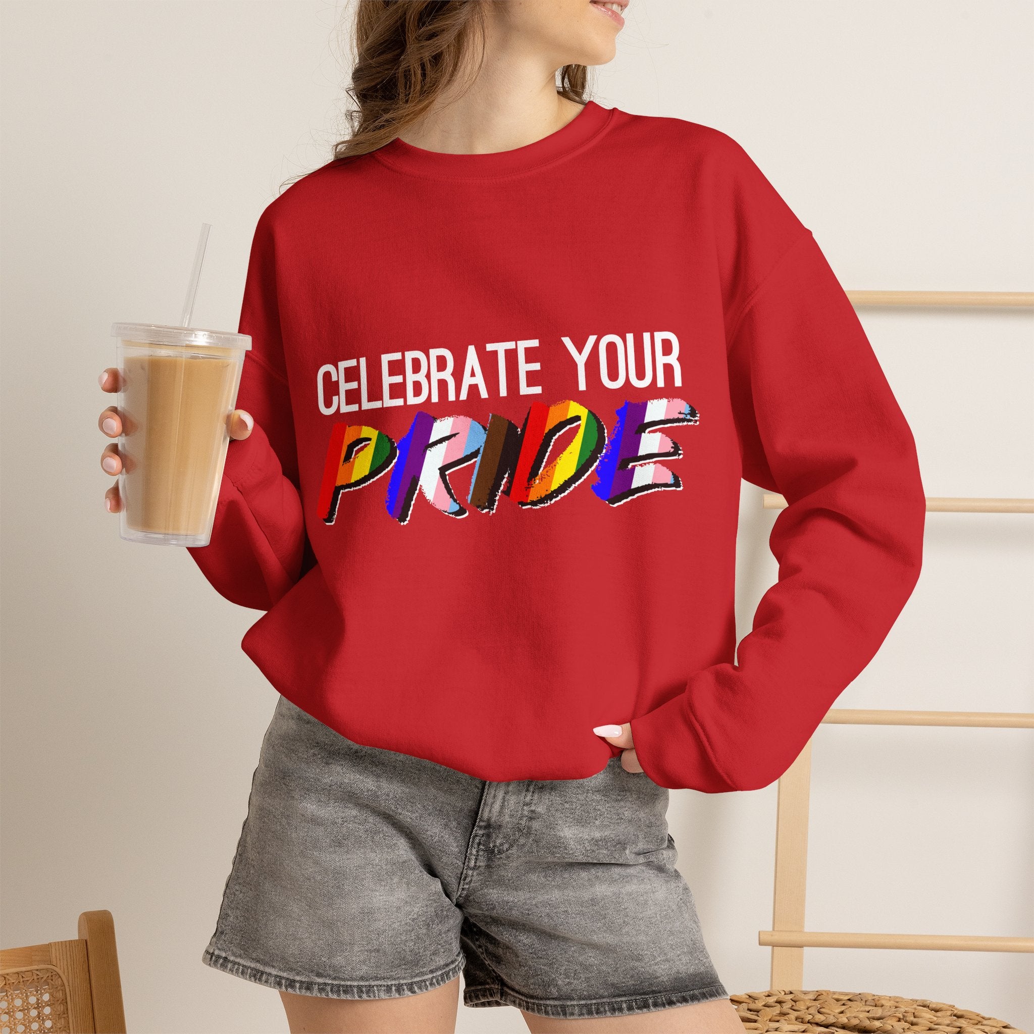 Celebrate Your Pride Crewneck Sweatshirt — Rainbow LGBTQ+ Pride Pullover