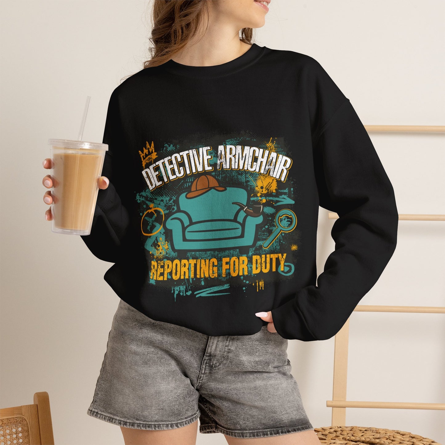 Detective Armchair Reporting for Duty Funny True Crime Crewneck Sweatshirt