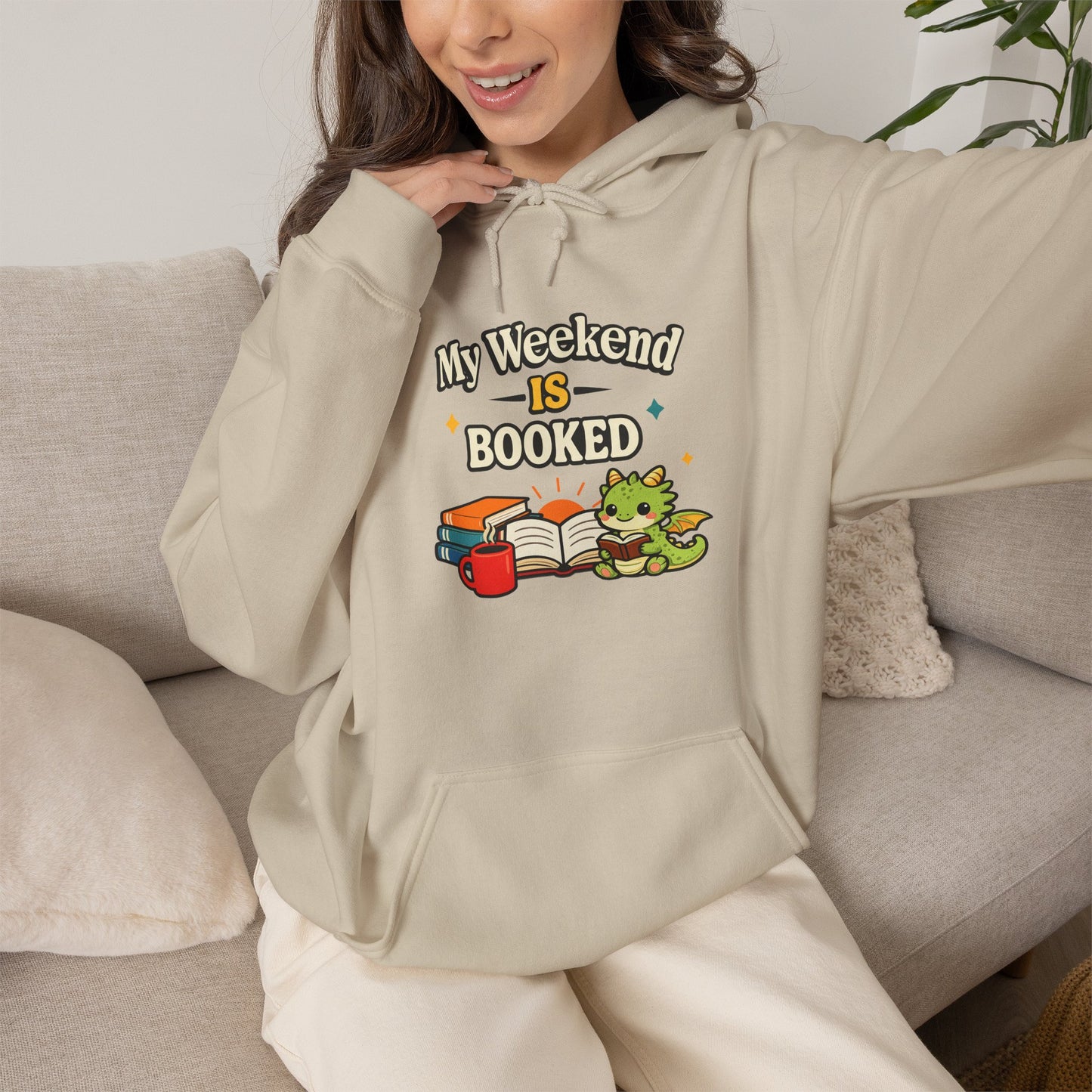 My Weekend Is Booked | Cute Book Dragon Cozy Hoodie