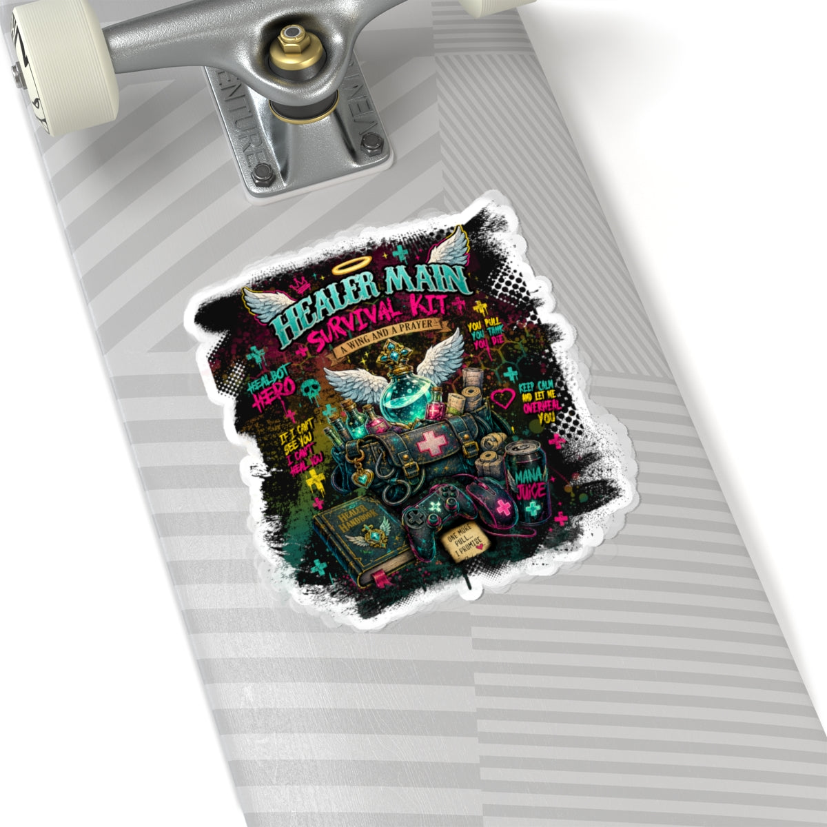 Healer Main Survival Kit | Retro Neon Gamer Vinyl Sticker
