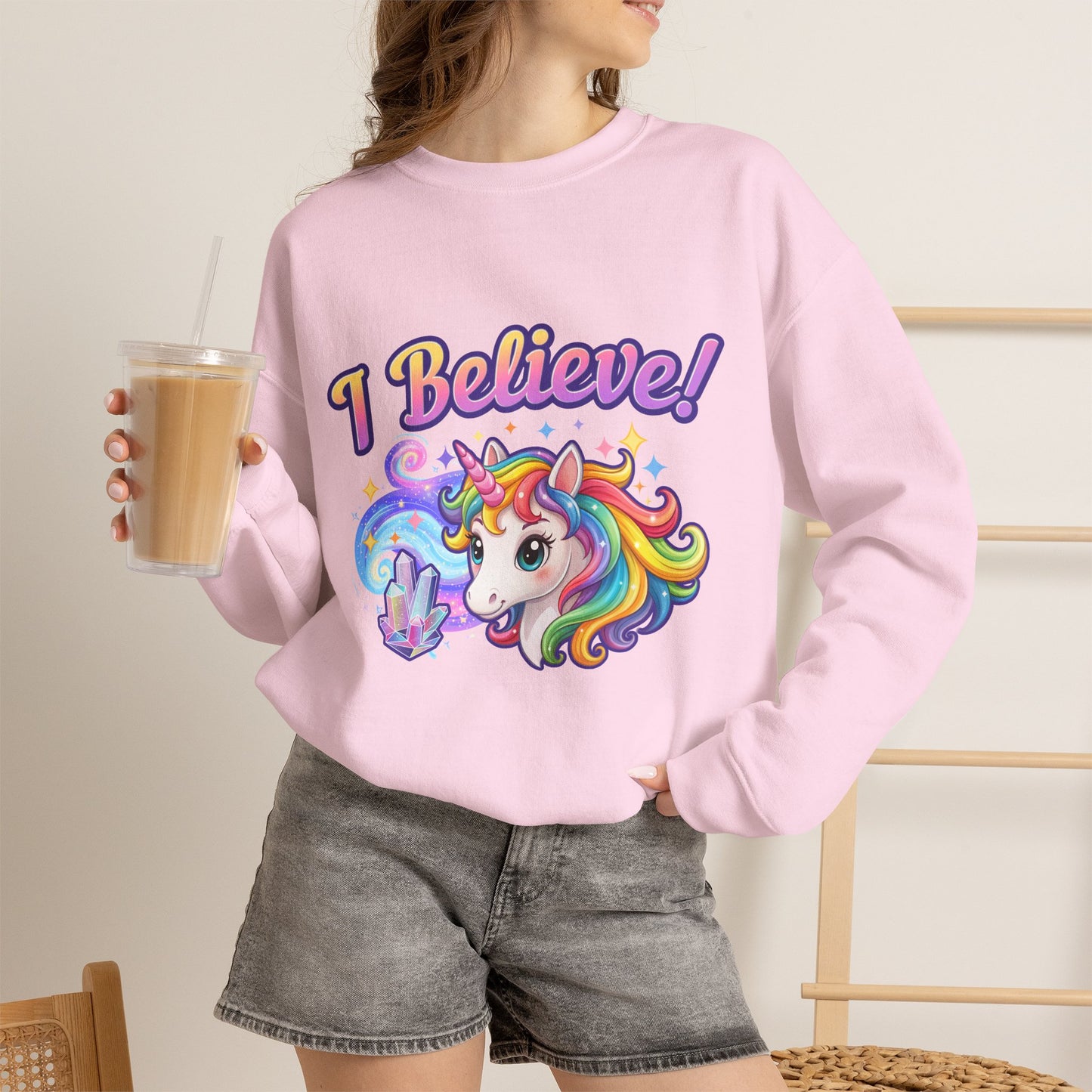 I Believe ... Unicorn | Crewneck Sweatshirt | Colorful Fantasy Mythical Creature Pullover