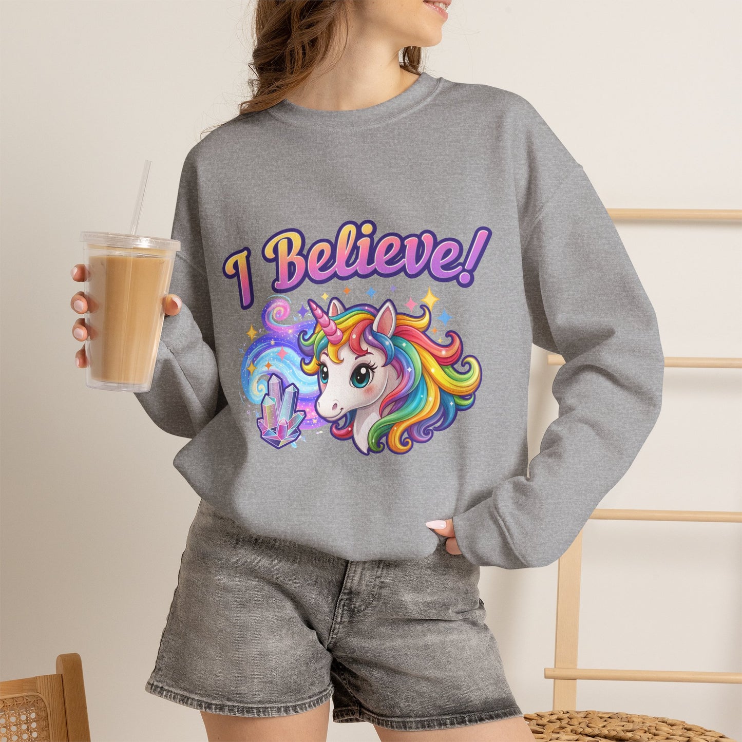 I Believe ... Unicorn | Crewneck Sweatshirt | Colorful Fantasy Mythical Creature Pullover
