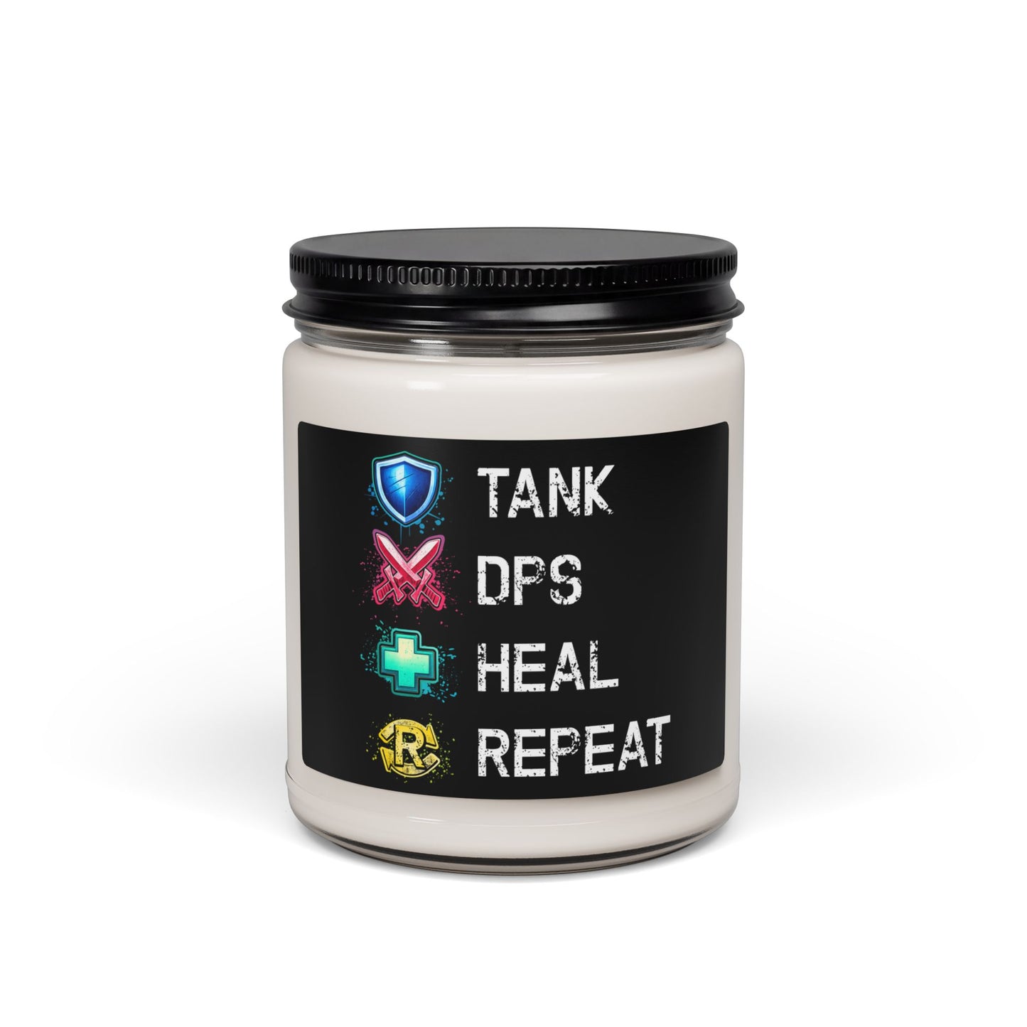Tank DPS Heal Repeat Scented Candle | MMO RPG Gamer Gift | Soy Wax Gaming Candle