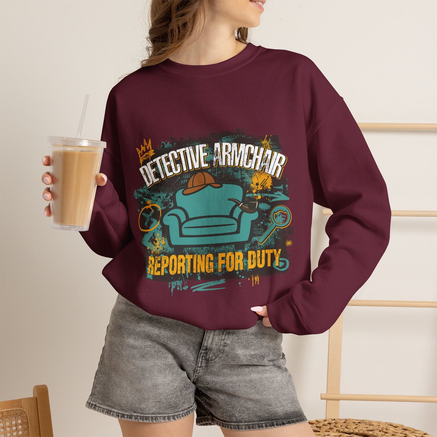 Detective Armchair Reporting for Duty Funny True Crime Crewneck Sweatshirt