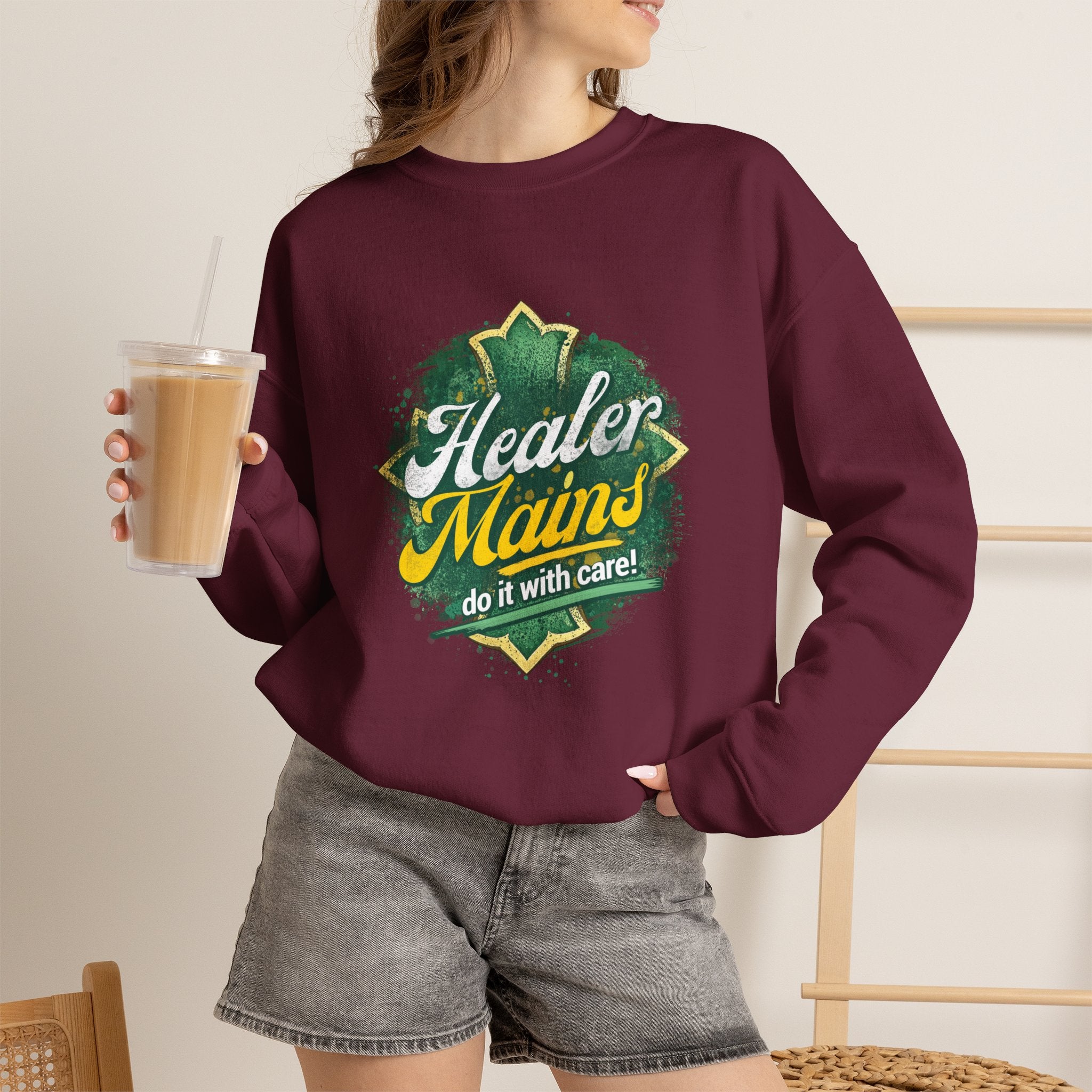Healer Mains Crewneck Sweatshirt — Gamer RPG Healing Support Tee