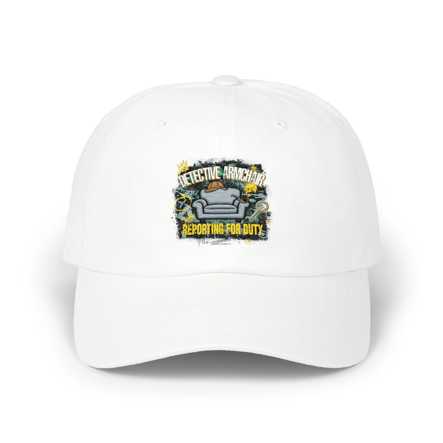 Detective Armchair Reporting for Duty Funny True Crime Dad Cap