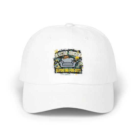 Detective Armchair Reporting for Duty Funny True Crime Dad Cap