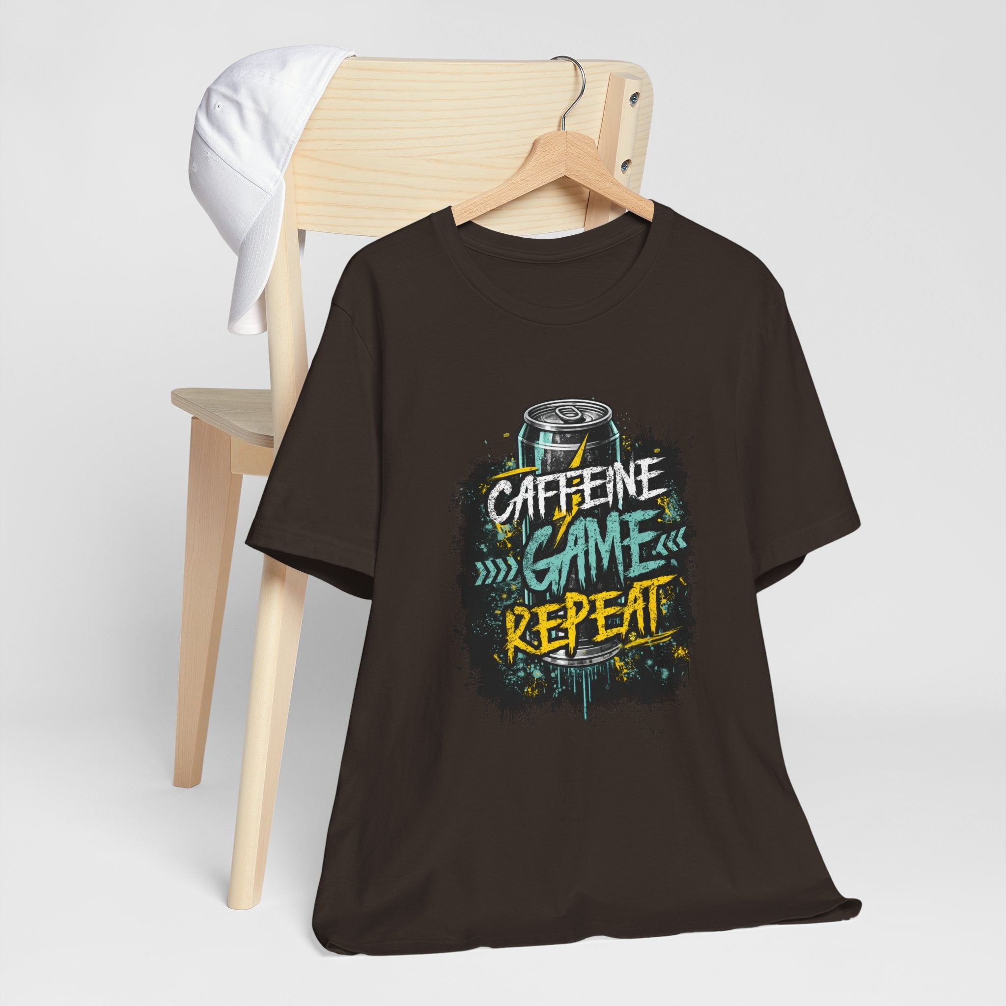 Caffeine Game Repeat T‑Shirt — Gamer Coffee Tee for Streamers & PC Players