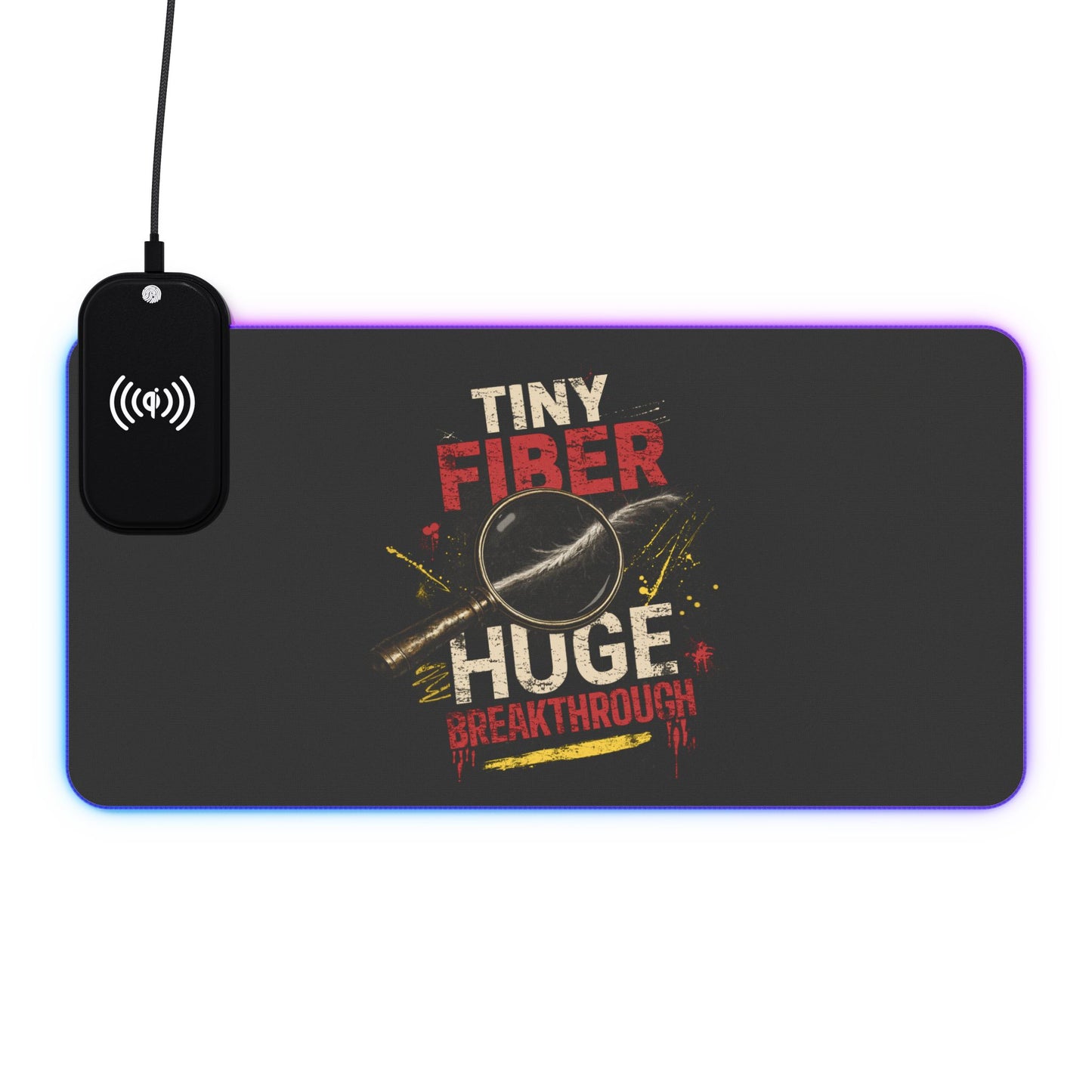 Tiny Fiber Huge Breakthrough LED Mouse Pad | True Crime Forensics Gaming Desk Mat