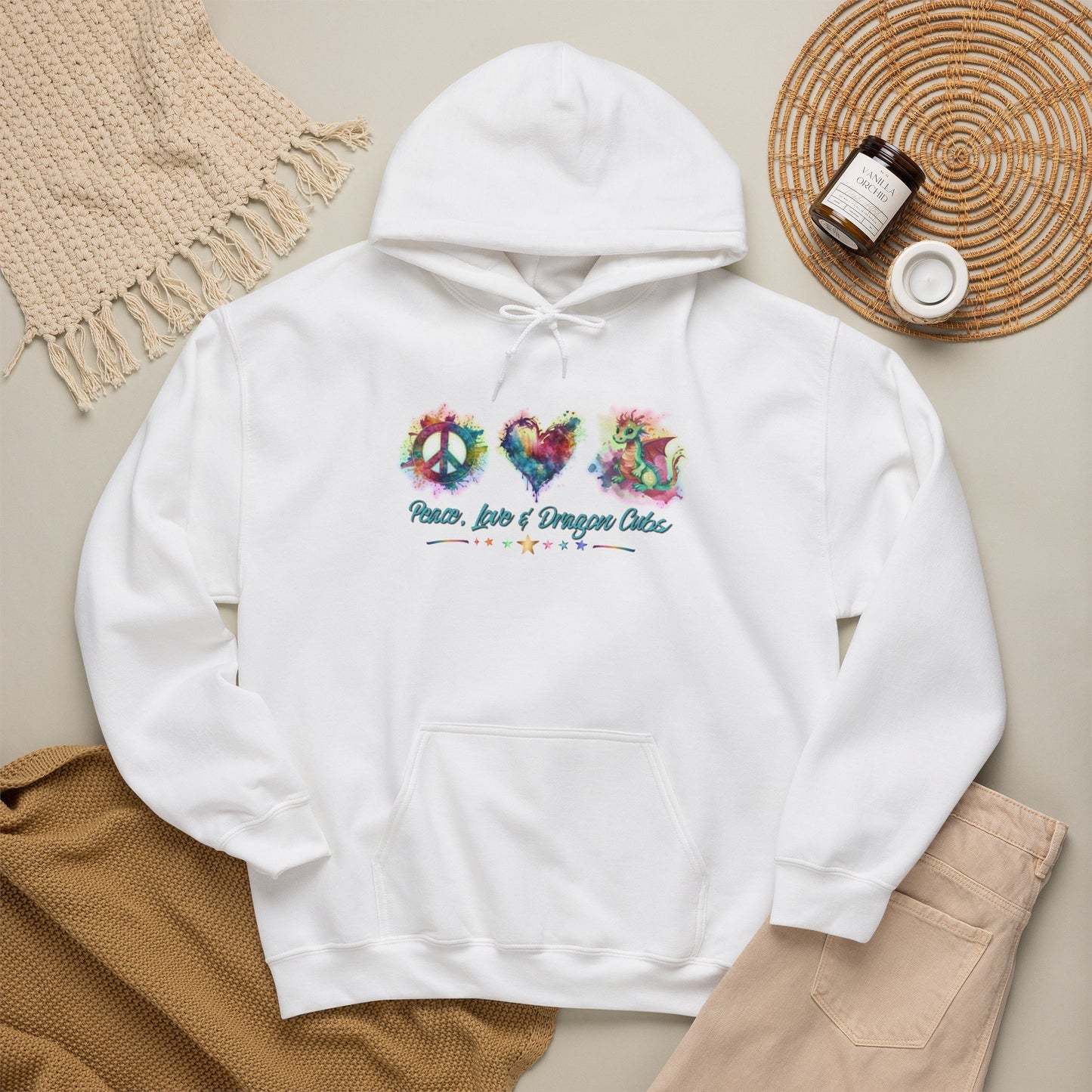 Peace, Love & Dragon Cubs Fantasy Pullover Hoodie