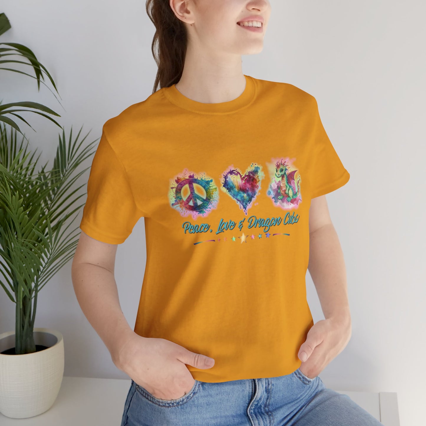 Peace, Love & Dragon Cubs Watercolor Fantasy Dragon Lover T-Shirt